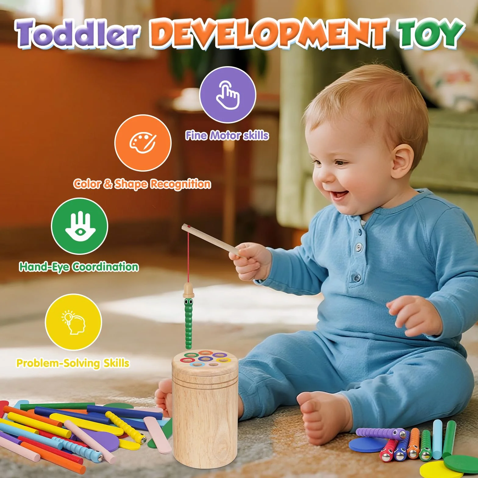 Jouet Montessori 4 en 1 pour Enfant 1-3 Ans, Jeu Educatif Apprendre les Couleurs avec Sac de Rangement
