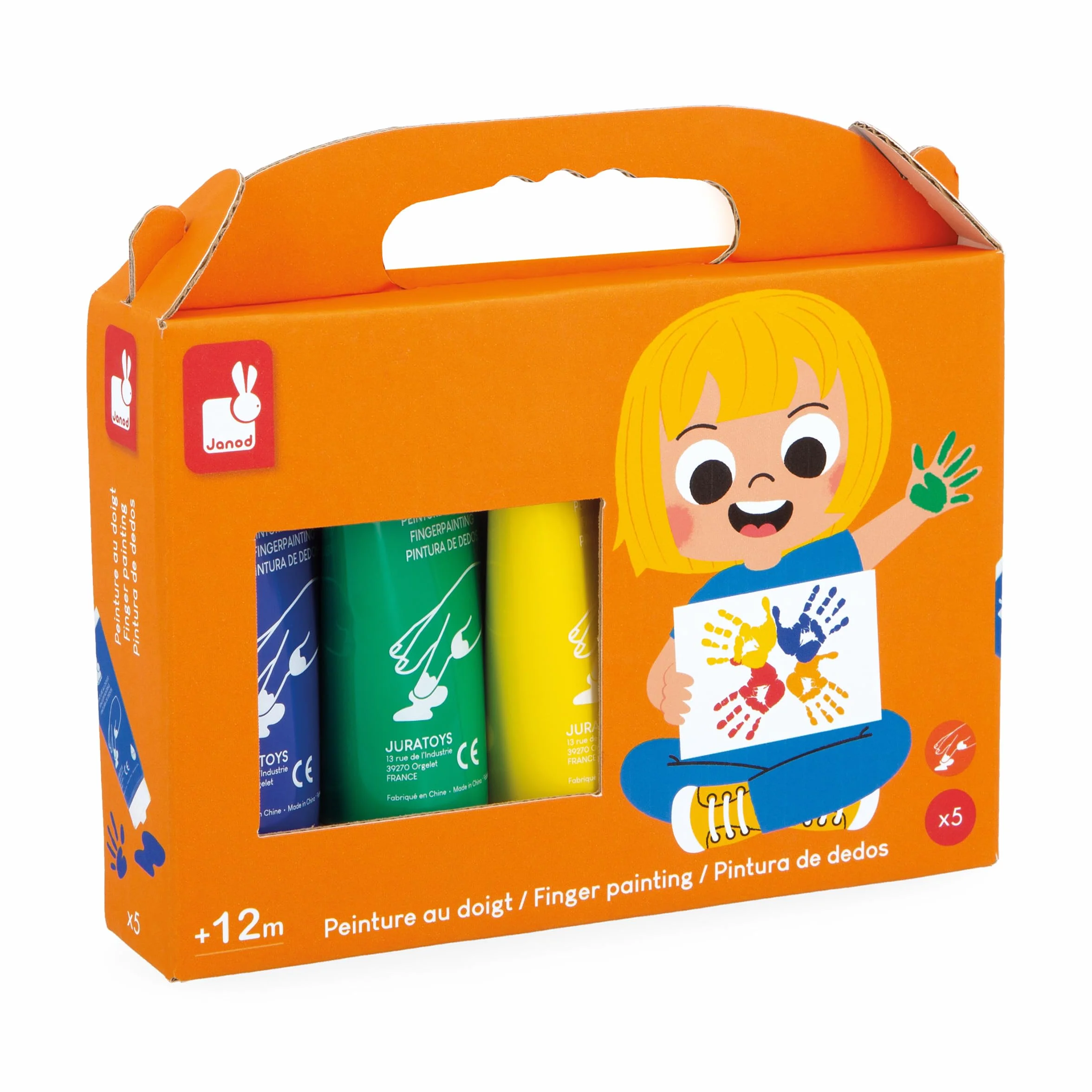 Janod 5 Tubes de Peinture au Doigt pour Bébé 75 ml Testé Dermatologiquement Dès 12 Mois