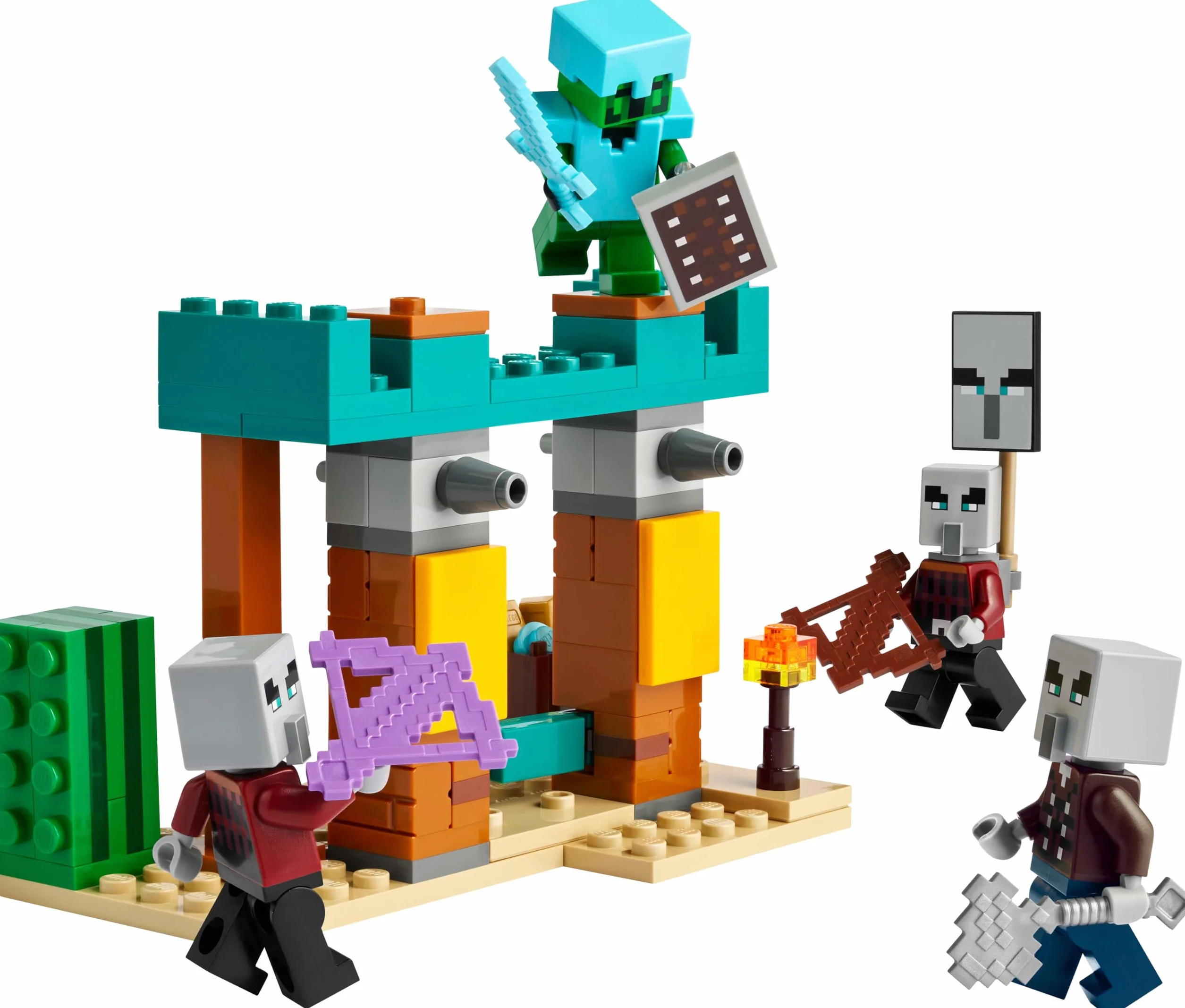 LEGO Minecraft La Patrouille d’Illageois du Désert 21267 Jouet de Construction Figurines Pillard Vindicateur Chevalier Cactus Cadeau 7 Ans