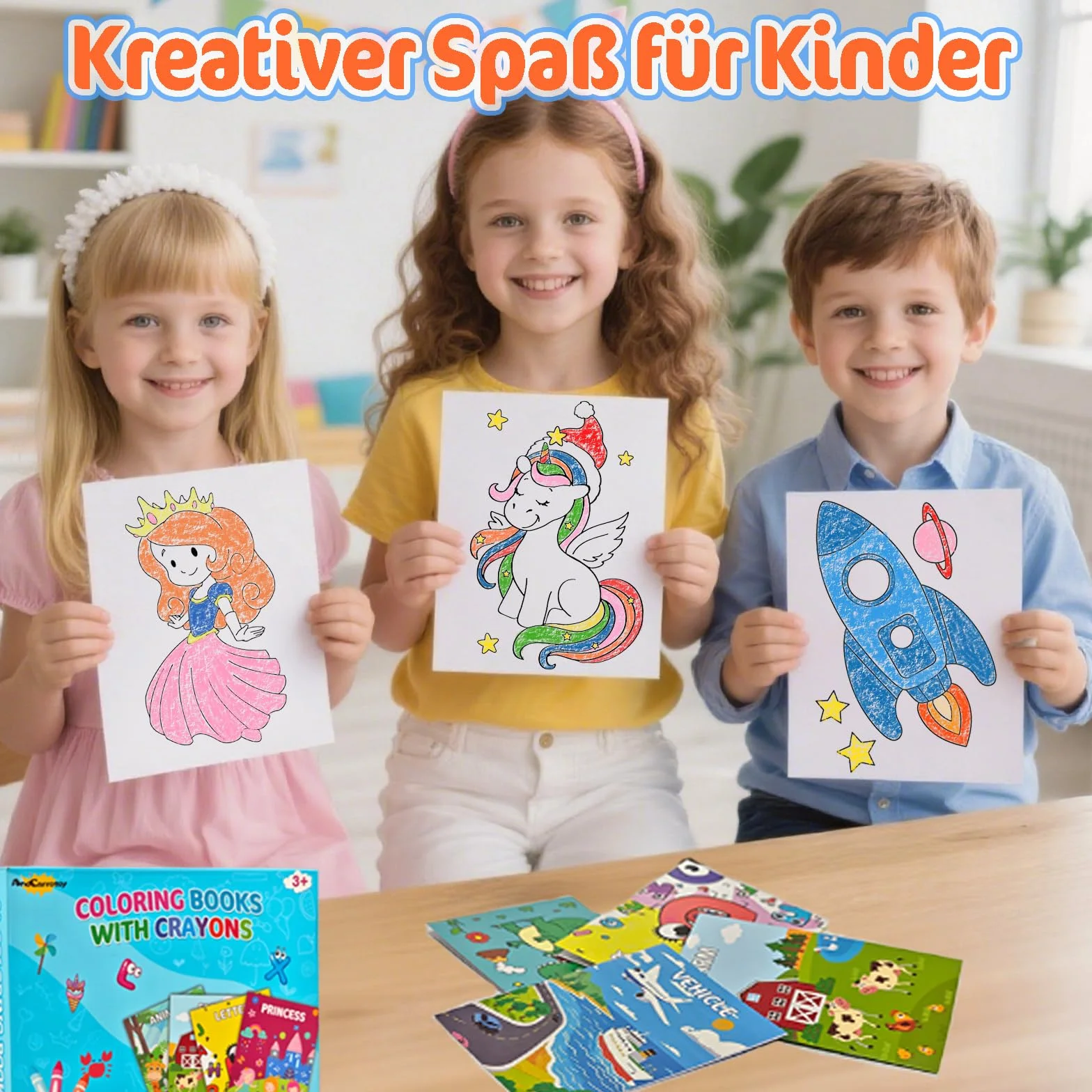 Mini Livre Coloriage pour Enfants 3-9 Ans - Cahier avec 18 Crayons de Couleurs, 24 Styles Activités DIY Dessin Feutres Cadeau Anniversaire