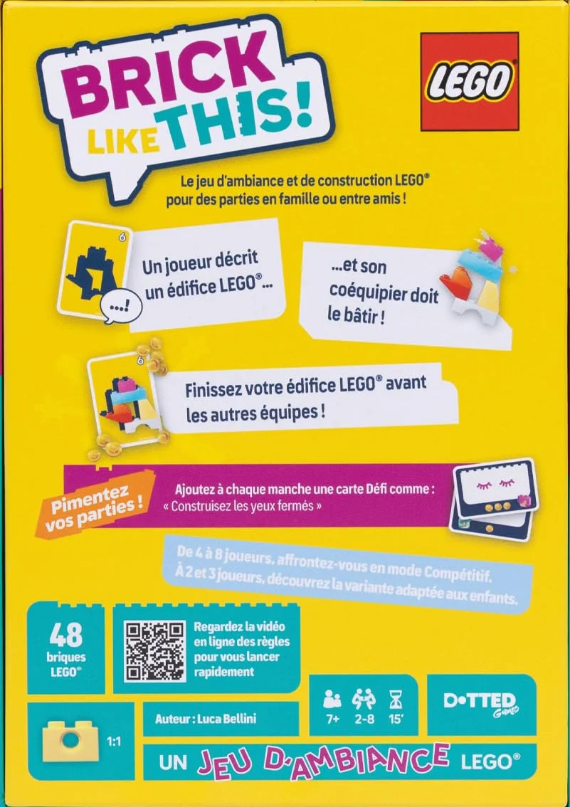 ASMODEE BRICK LIKE THIS! Jeu officiel LEGO Jeu de construction rapide pour famille 2-8 joueurs 7+ ans 15 min version française