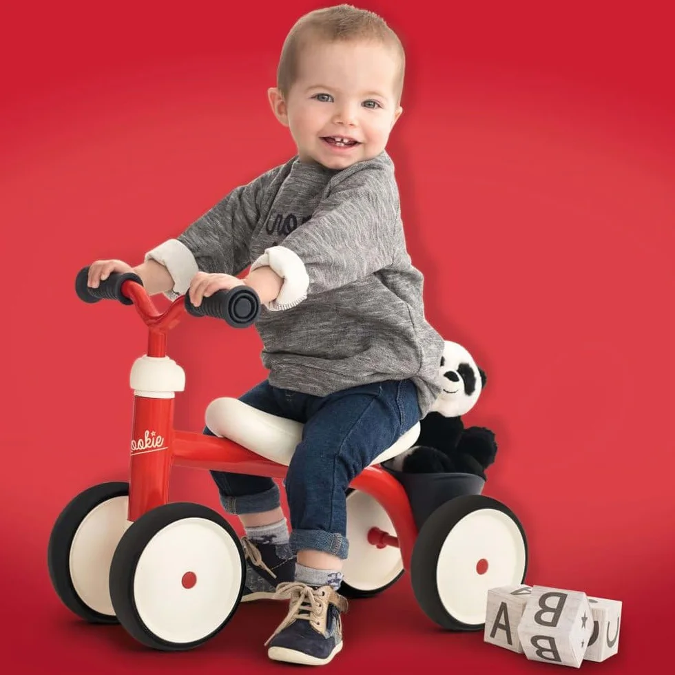 Smoby Porteur Rookie Rouge Métal Selle Incurvée Roues Silencieuses Coffre à Jouets Dès 12 Mois