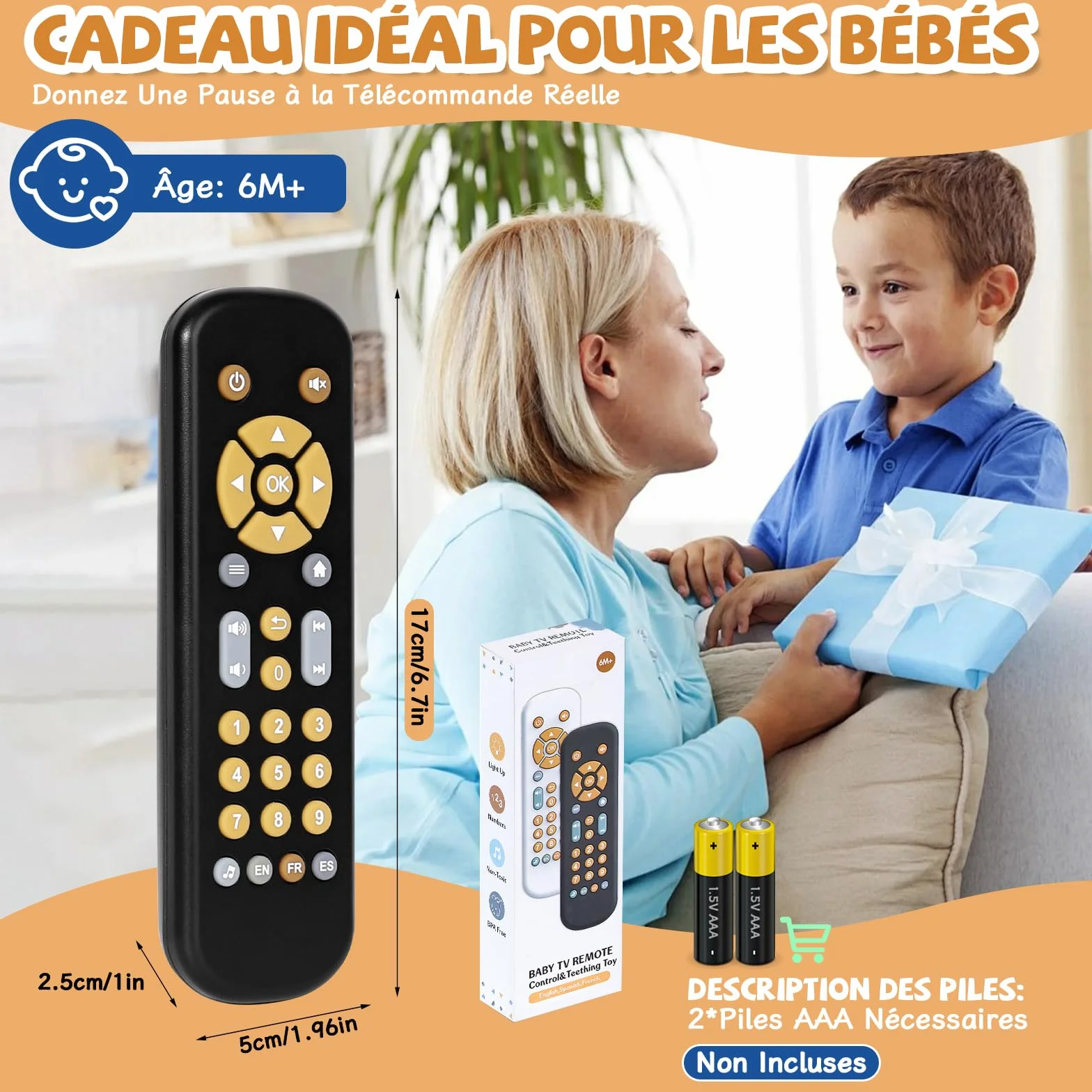 Orzbow Jouet Télécommande TV Bébé, Jouets Musicaux à Volume Réglable, Sensoriel Boutons Multiformes, Cadeau 1 2 Ans