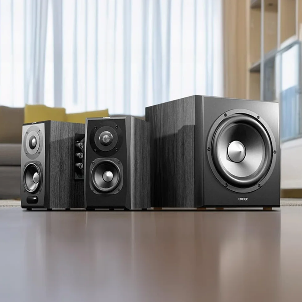 Edifier S351Db Système Audio 150 W Ensemble Stéréo 2.1 Caisson 8" Bluetooth 5.1 aptX DSP DRc Entrées optique coaxiale RCA