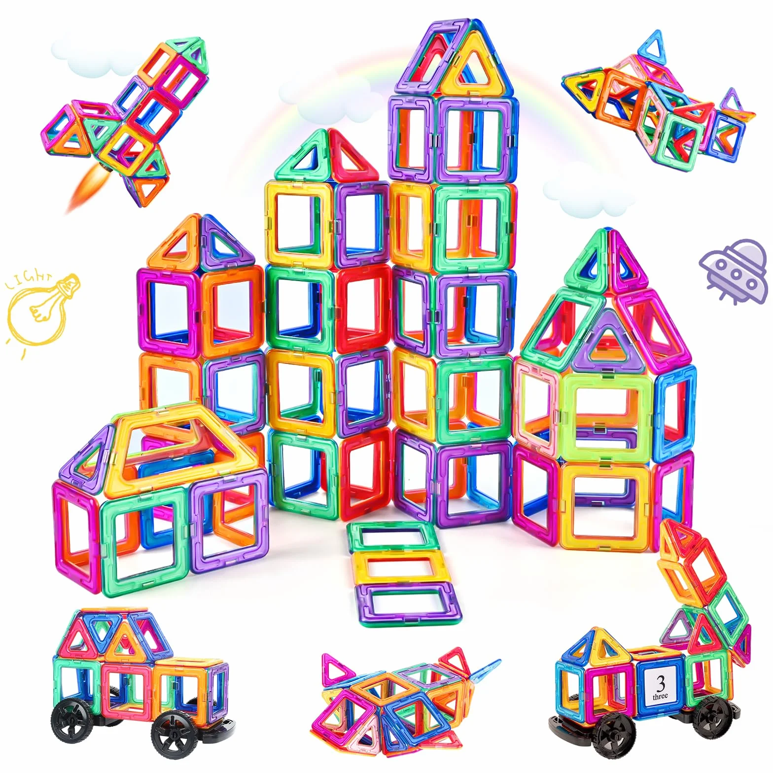 Construction Magnétique Enfant 82 Pièces Blocs de Construction Magnétiques Éducatif Jeux Cadeaux 3-7 Ans