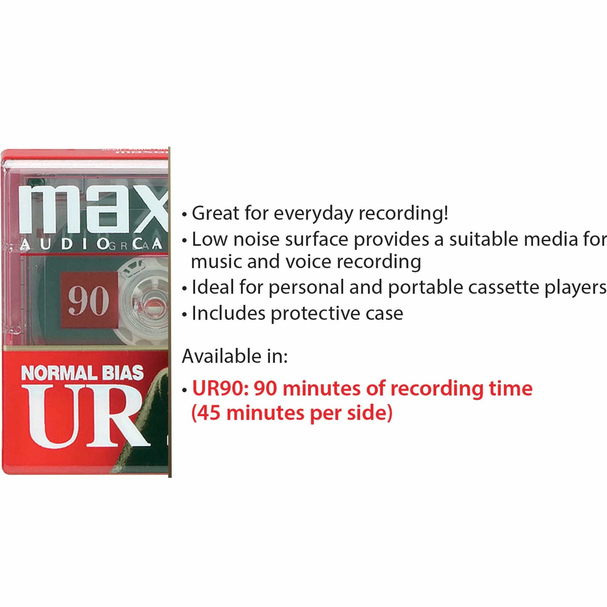 Maxell Lot de 2 Cassettes Audio UR-90 Noir 60 Min IEC Type 1