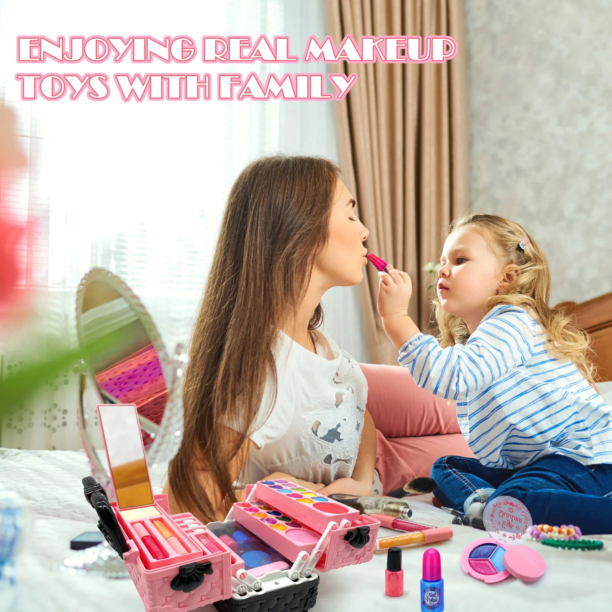 Lubibi Ensemble de Maquillage Lavable pour Enfants avec Coffret, Kit de Cosmétiques Réels, Jouet Cadeau Anniversaire Noël pour Filles 3-8 Ans