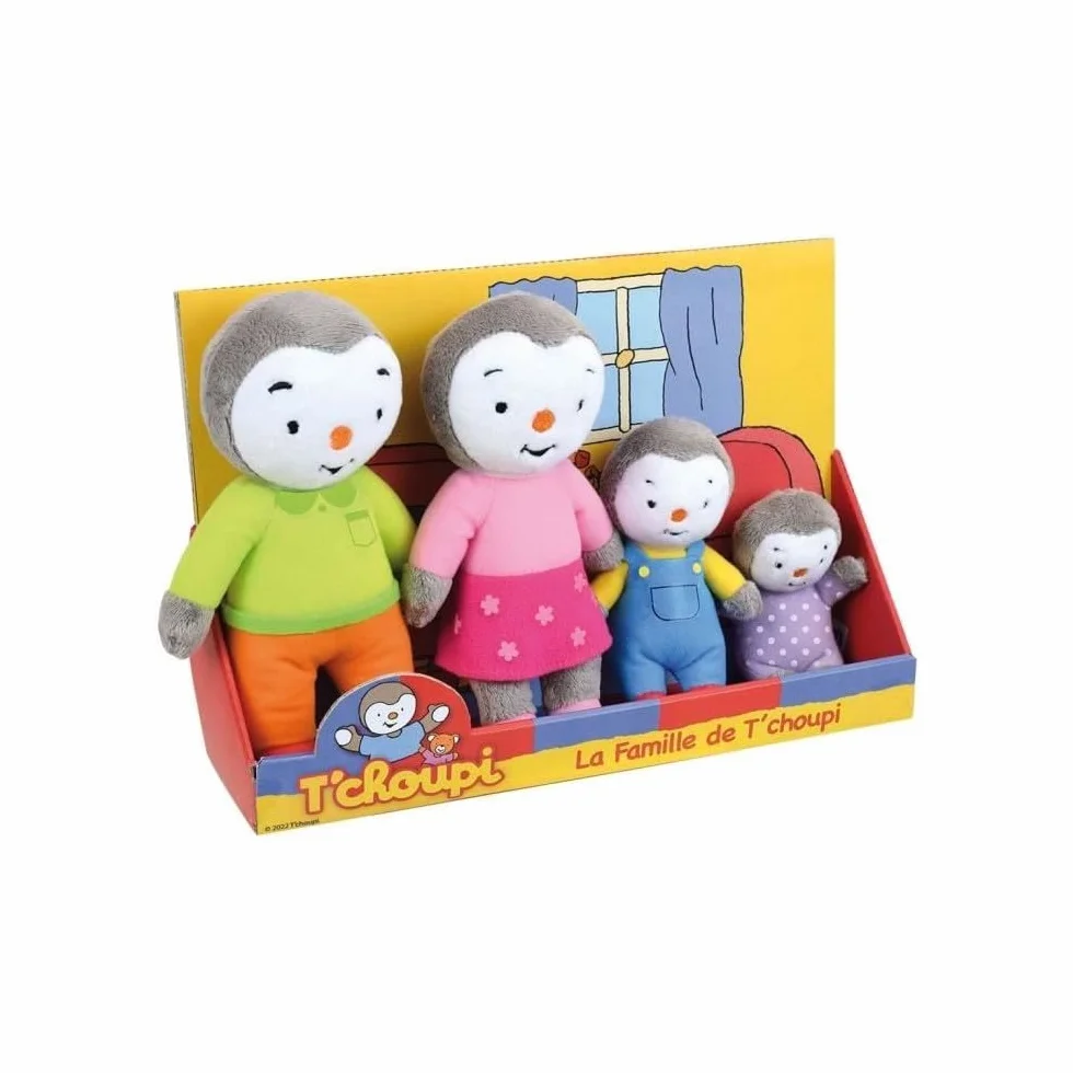 T'CHOUPI Coffret Famille 4 Peluches 19 CM Papa Maman Fanny Noir/Blanc