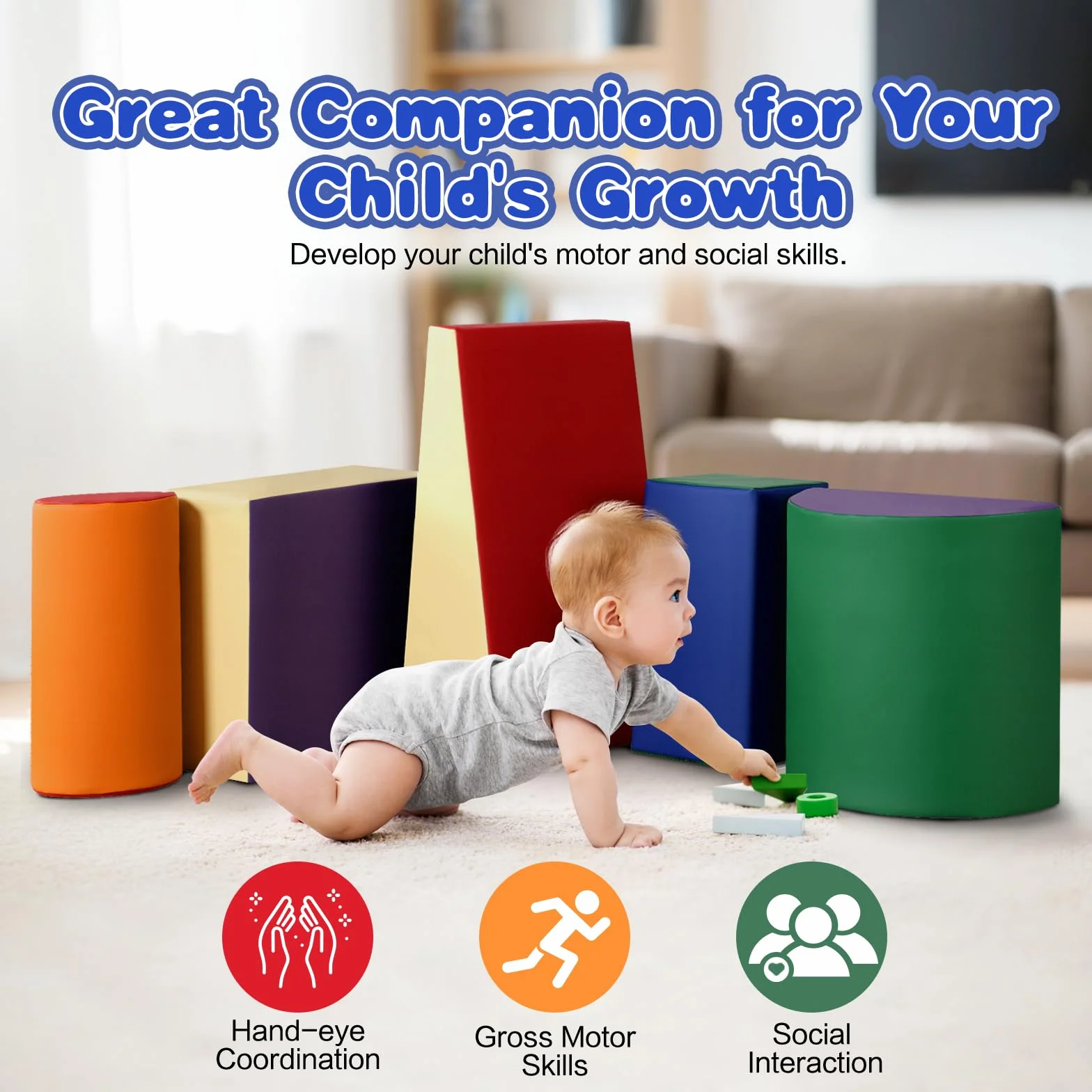 Parcours Motricité Bébé 5 Pièces Blocs Mousse Éducatifs Cuir PU Antidérapant Structure d'Escalade pour Enfant 3 Ans+