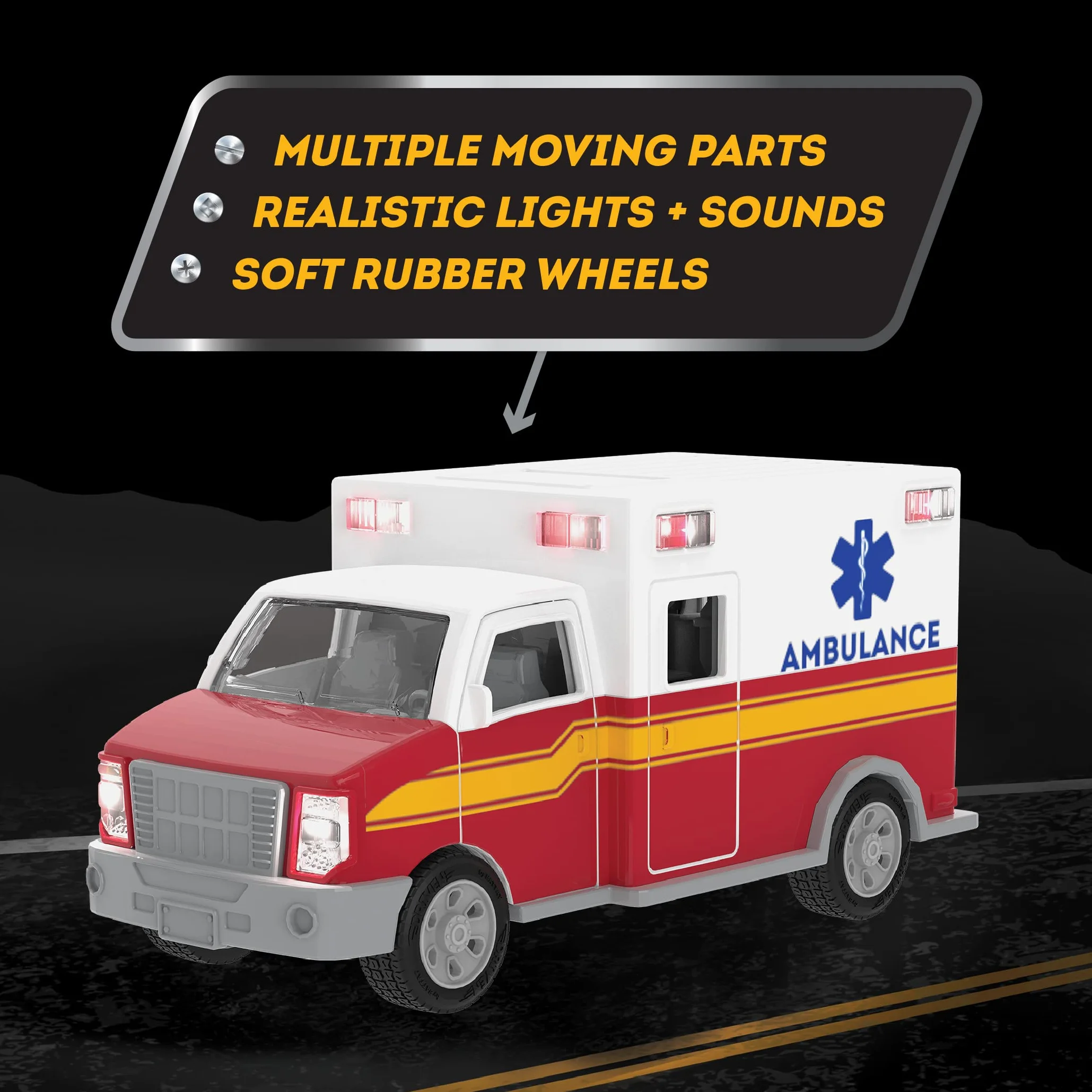 Driven by Battat Ambulance 20 cm Jouet Camion avec Lumière et Son Sauvetage pour Enfants 3 Ans+