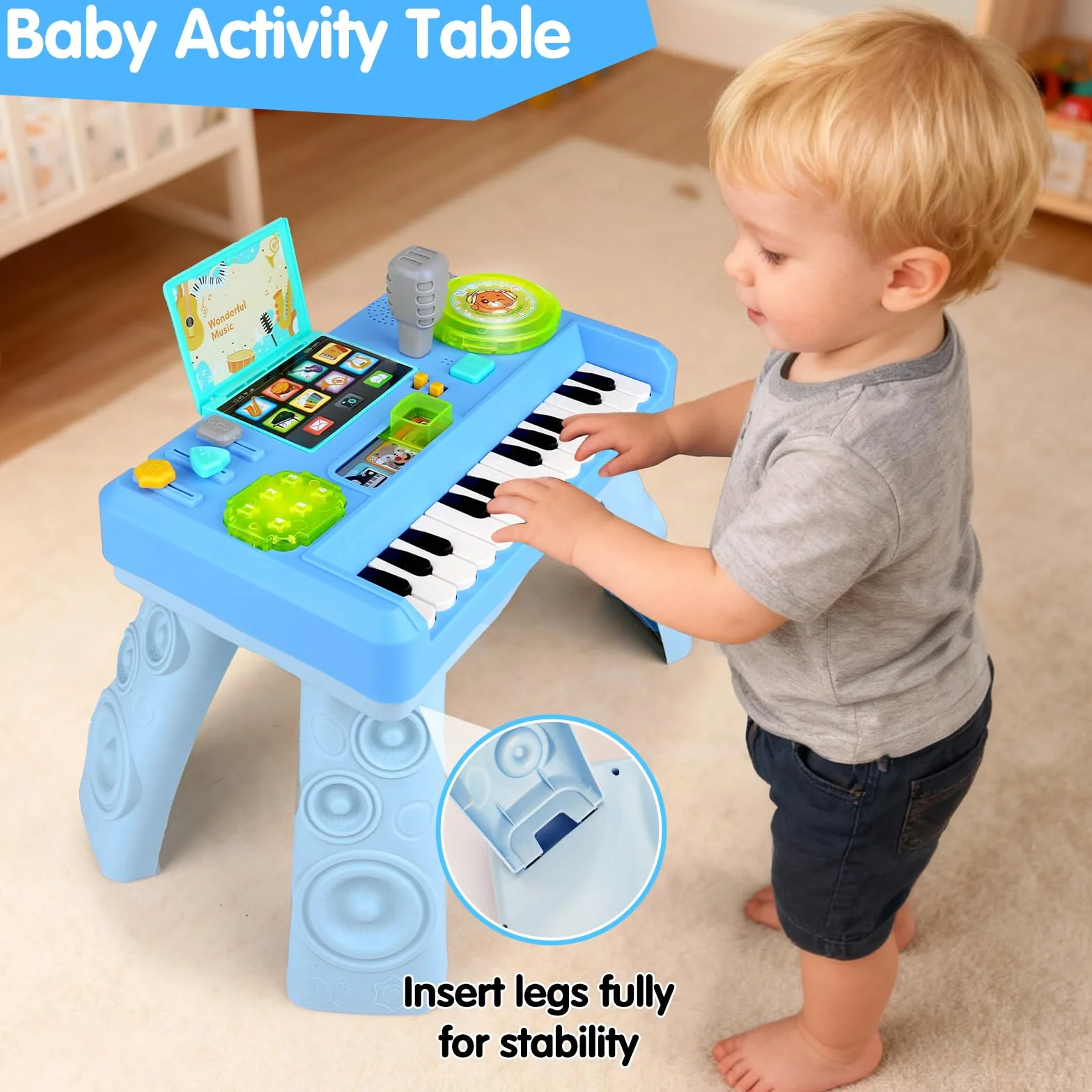 Table de Mixage DJ avec Piano Jouet Musical Bebe 3-18 Mois, Table Activite Bebe Platine DJ Jeux Musique Enfant 1-3 Ans