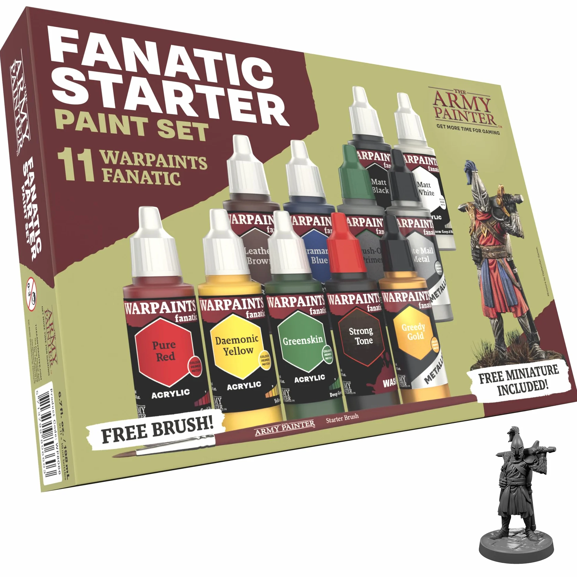 The Army Painter Warpaints Fanatic Starter Set 11x18 ml Peintures Acryliques Métalliques Lavis Apprêt Figurine Pinceau