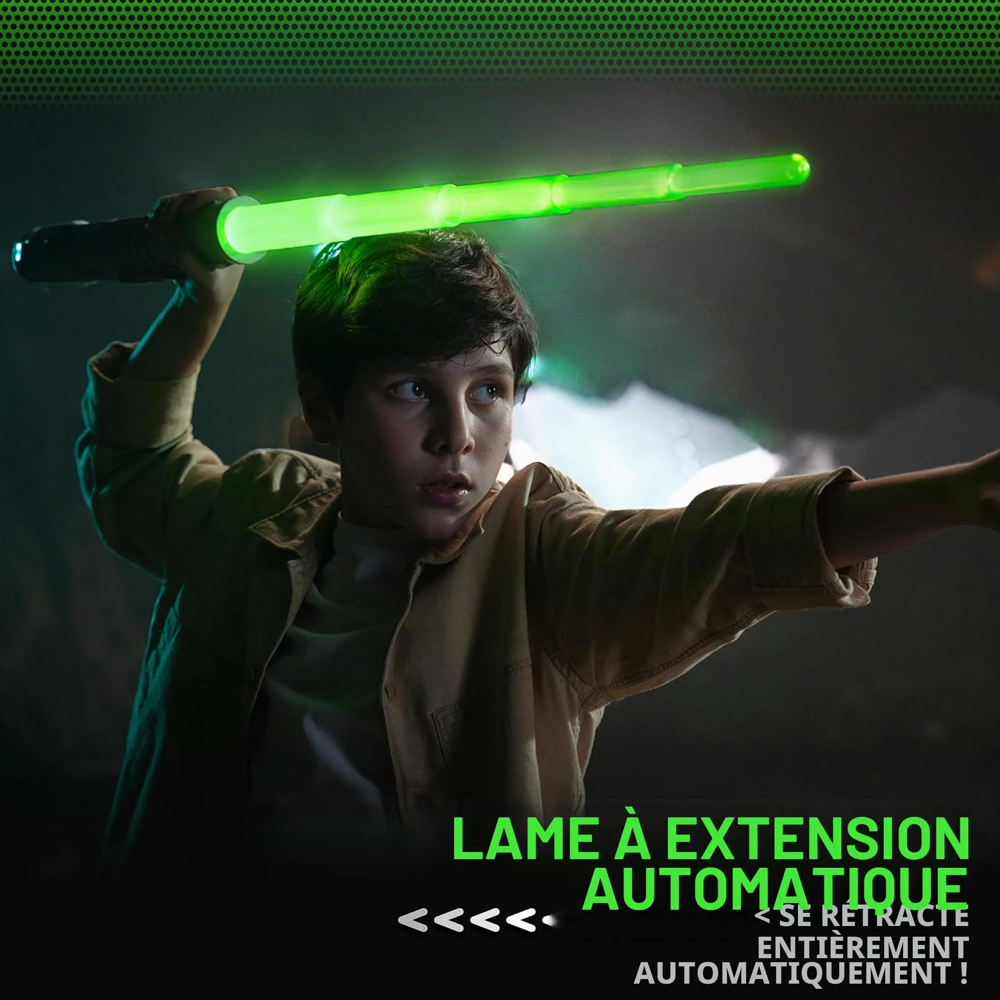 Sabre Laser pour Enfants Extensible Rétractable Automatiquement 30cm 89 cm Lumineux Réaliste Vert