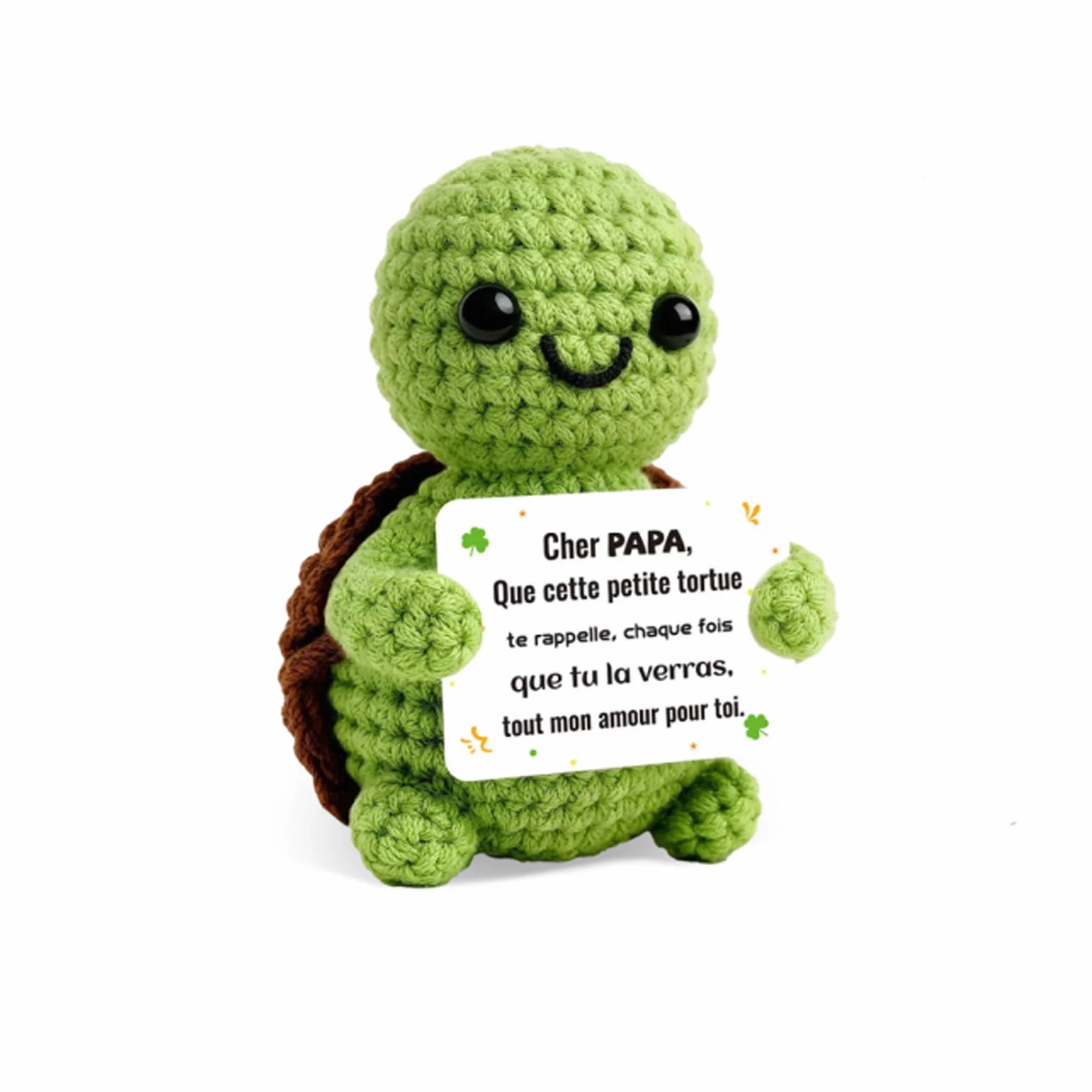 Tortue Poupée Positive en Crochet Porte Clef Câlin de Poche Cadeau Papa Original