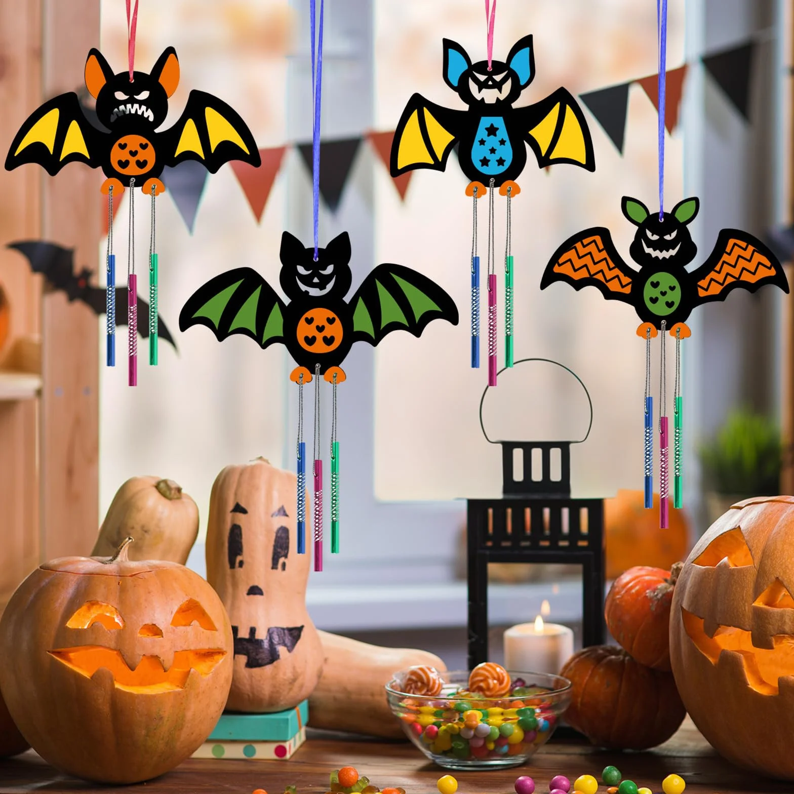 Bricolage Carillons Vent de Chauves-Souris en Bois à Colorer pour Enfants Halloween Activité Manuelle 9 Kits
