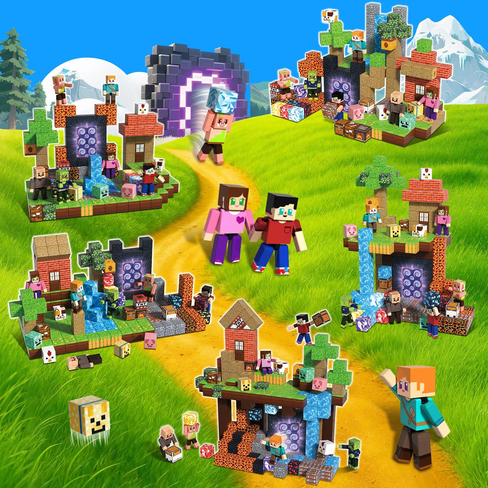 Magneverse Construction Magnétique Enfant 210 Pièces 6 Figurines Jeu de Construction Éducatif Cadeau 6-12 Ans