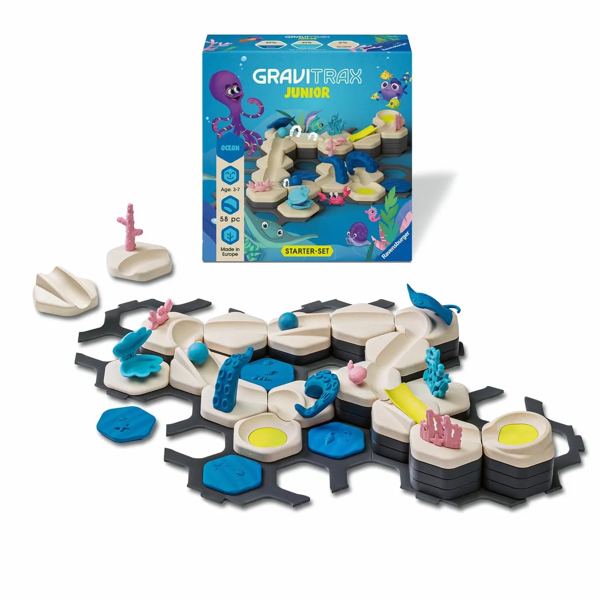 Ravensburger GravitraX Junior S Ocean Piste à Bille Extensible Enfants, Marbre Écologique