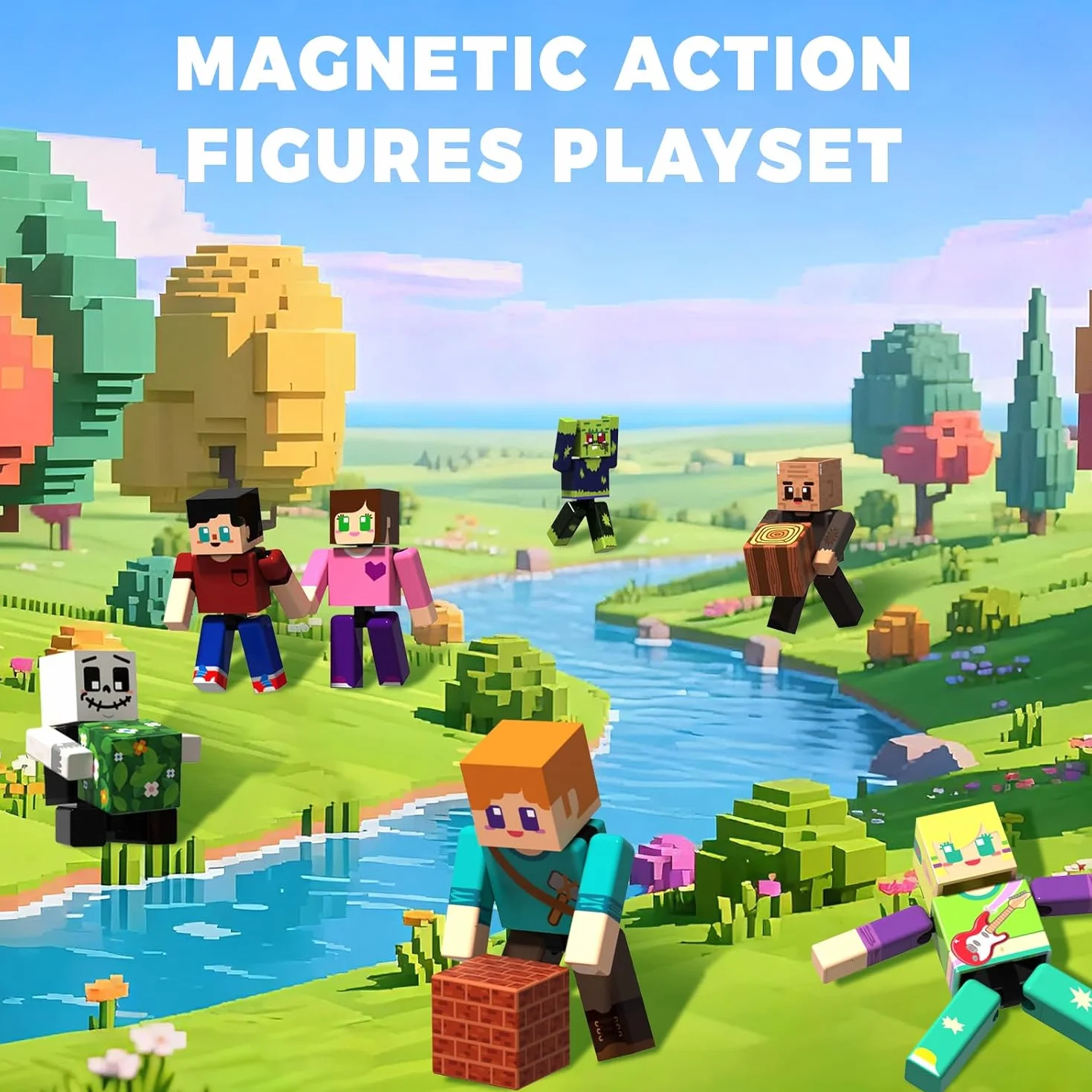 Blocs de Construction Magnétiques Set de 20 - Figurine Magnétique Créative Éducative - Jeu de Rôle Cubique Enfants 6+ - Jouet Voyage STEM Cadeau Anniversaire