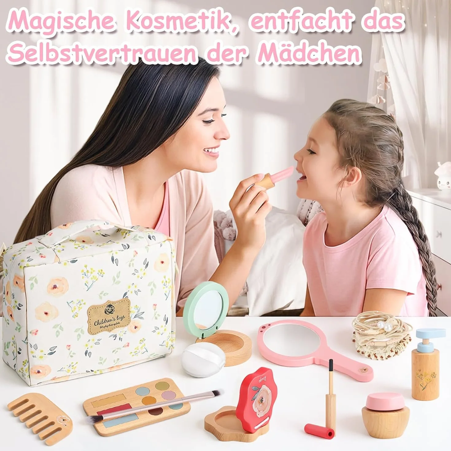 Herefun Coffret Maquillage Enfant 25 Pièces en Bois avec Trousse Maquillage