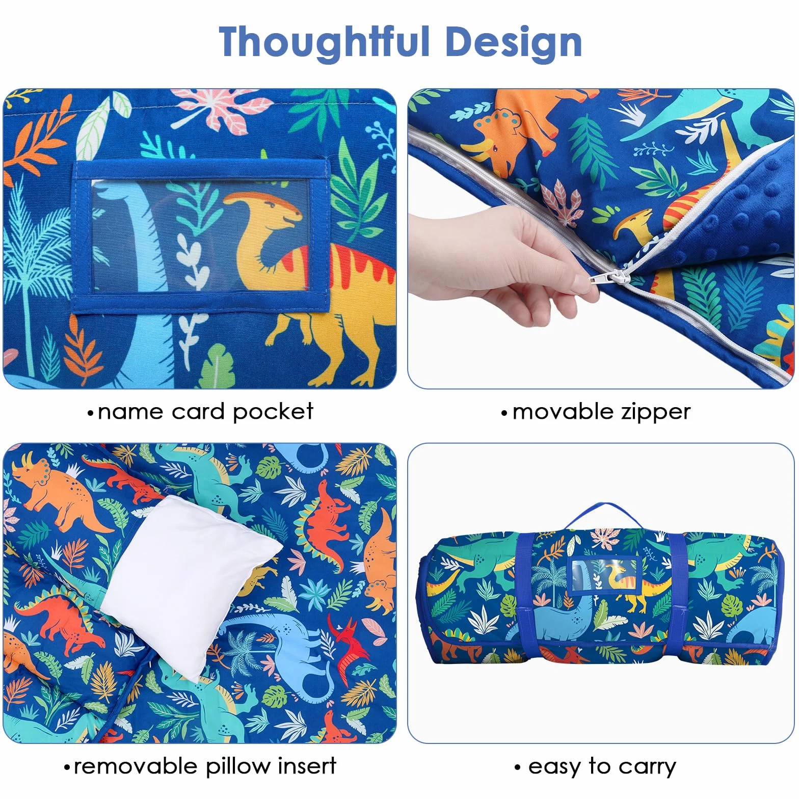 Tapis de Sieste Enfants avec Oreiller et Couverture Amovibles Sac de Couchage 2 en 1 Très Épais pour Garçons et Filles
