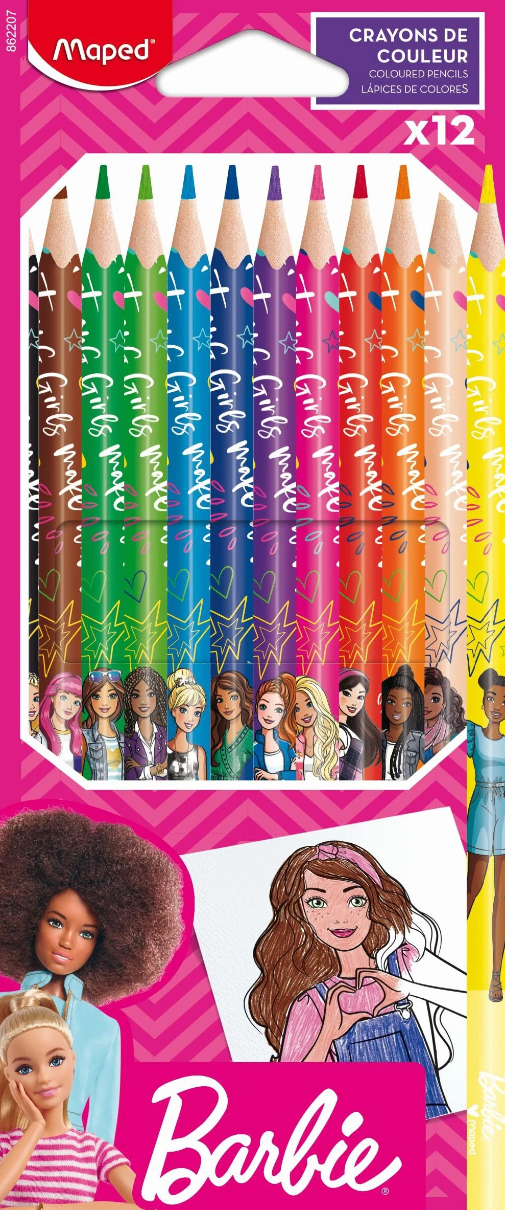 Maped Crayons de couleur Barbie 12 pièces résine forme triangulaire enfants