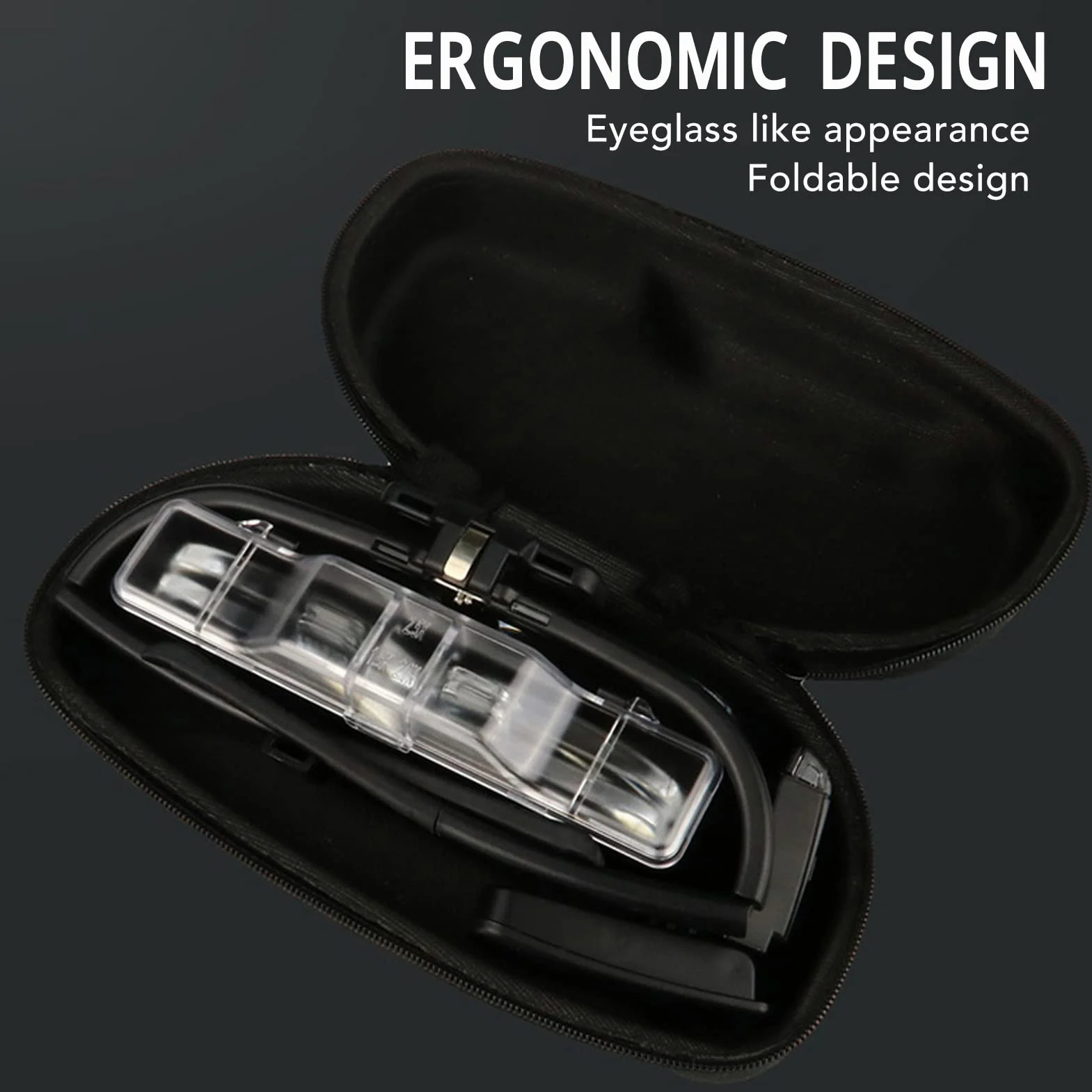 Lunettes loupes à tête rechargeables LED avec étui de rangement mains libres