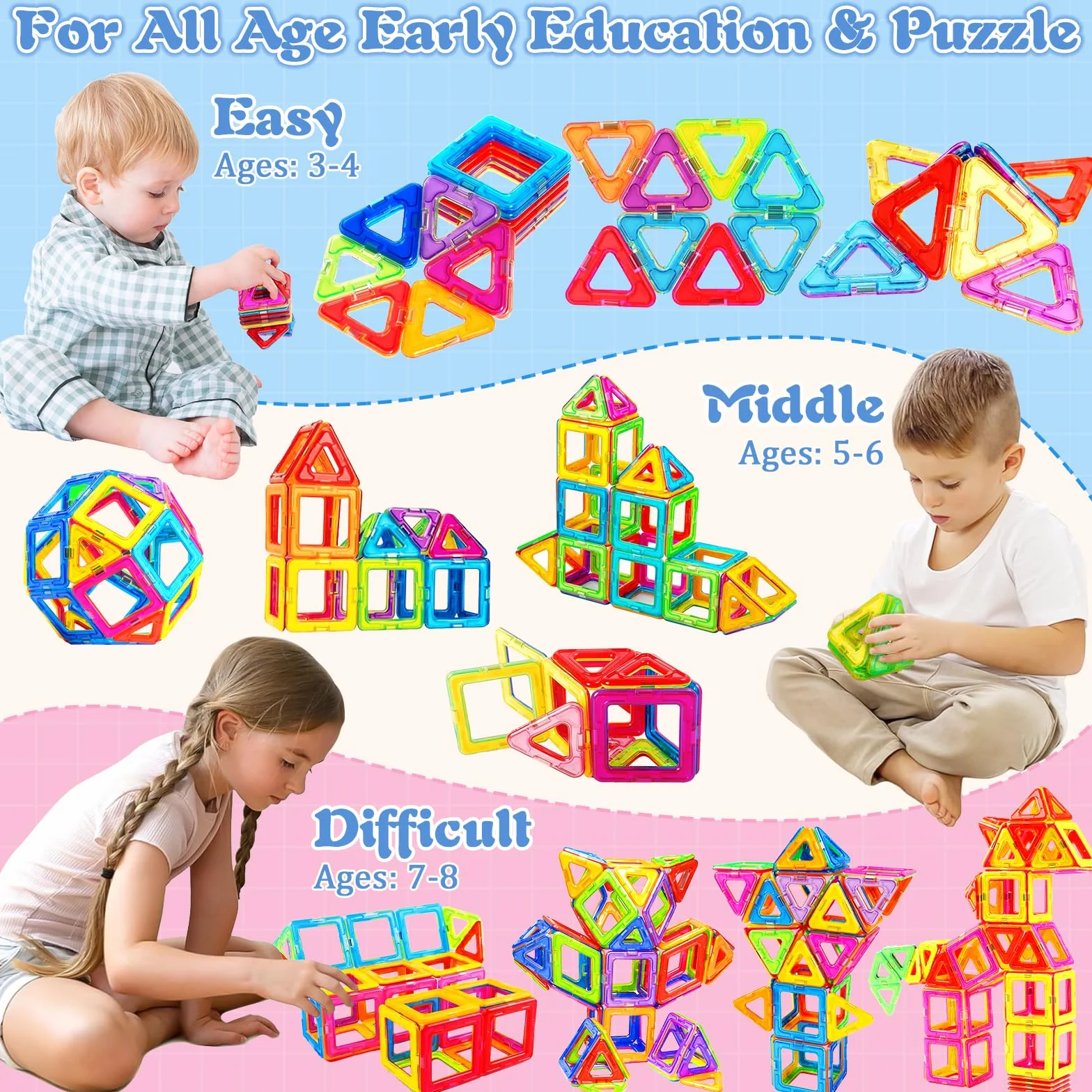 Jeu de Construction Magnétique 61 Pièces Enfant 3-8 Ans