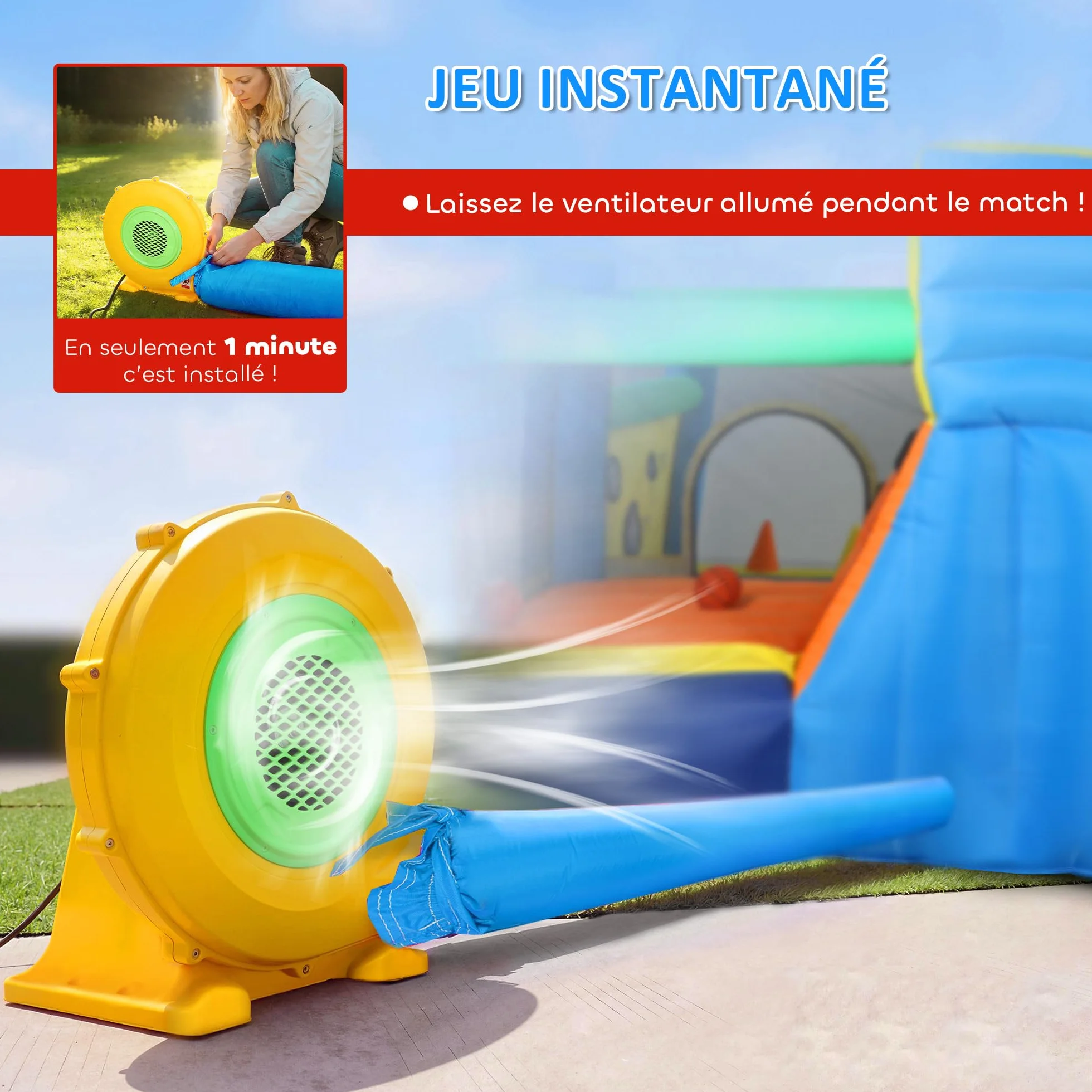 AIYAPLAY Château gonflable 8 en 1 350x320x190cm avec souffleur toboggan trampoline piscine à balles