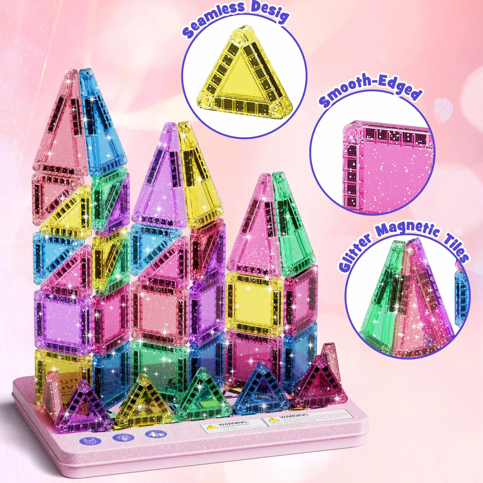 Lot de 42pcs Magnétiques de Voyage à Paillettes Jouet de Voyage pour Enfants Blocs de Construction Magnétiques Cadeau pour Fille