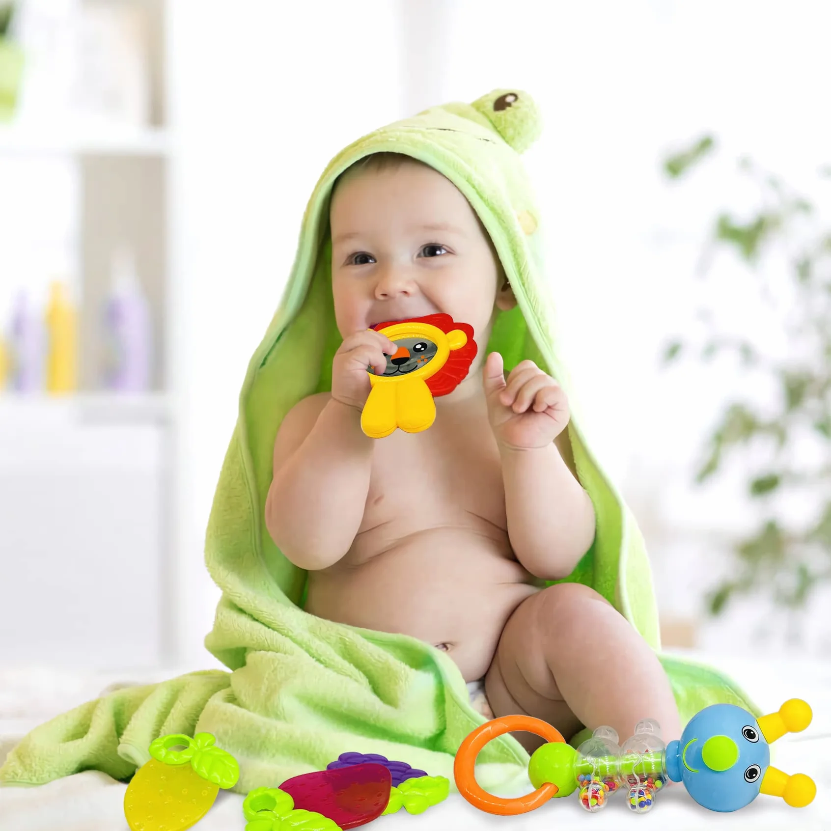 AIVIAI Hochet Bébé Jouet de Dentition Ensemble 11 Pièces avec Boîte de Rangement pour Nouveau-né 0-12 Mois