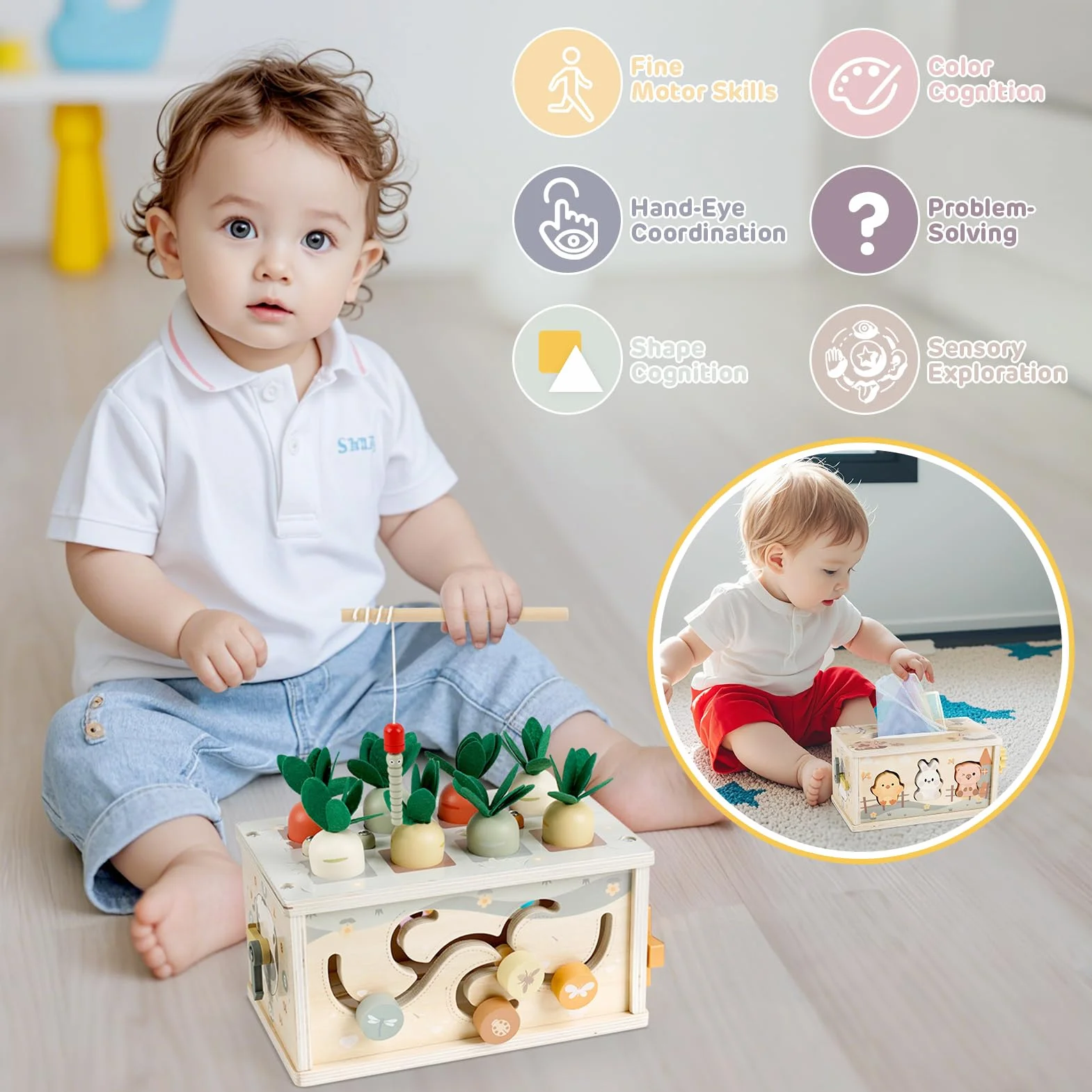 Vanplay Jouet Montessori Boîte à Mouchoirs en Bois 1 2 3 Ans