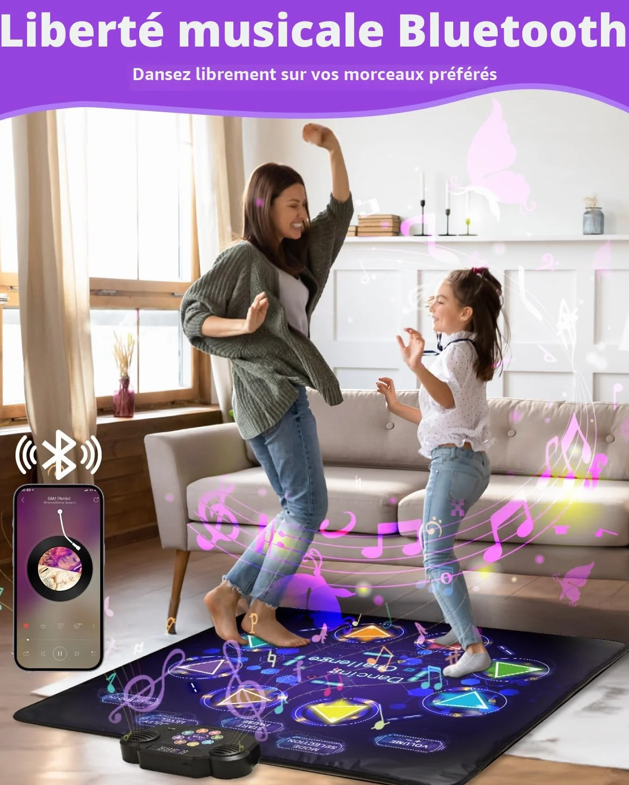 Gleamkid Tapis de Danse Bluetooth pour Enfants, Lumineux 8 Flèches, 8 Modes, 3 Niveaux, Volume Réglable