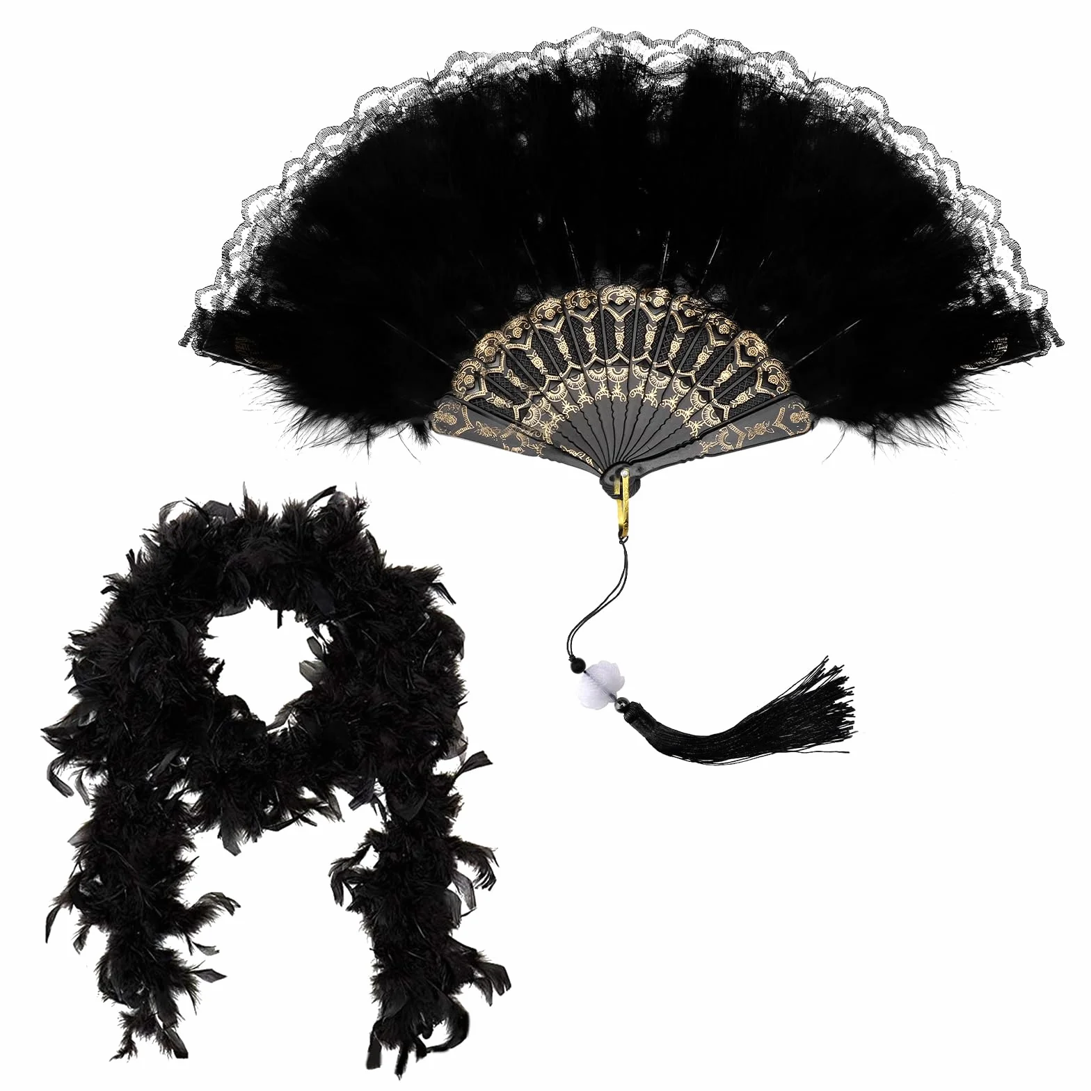 KarnevalsTeufel Boa en plumes noir éventail étole costume carnaval danse mariage