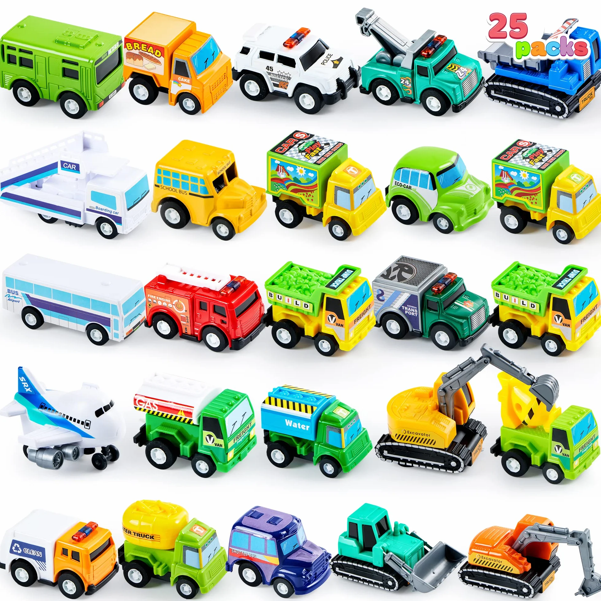 JOYIN Ensemble de 25 Véhicules Jouets Voitures et Camions Moulés sous Pression pour Enfants