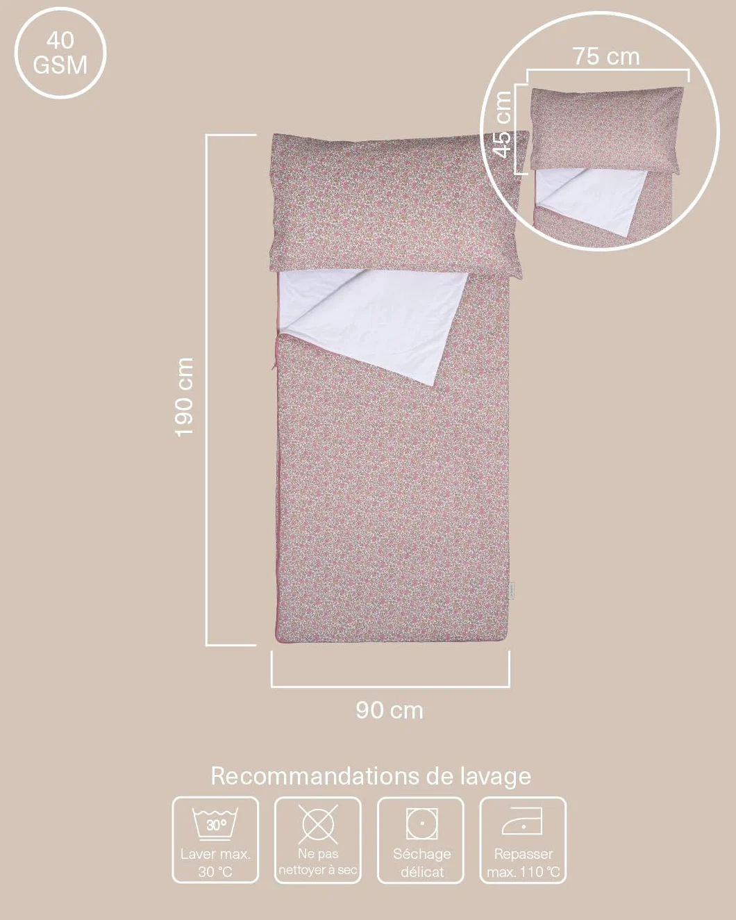 Molis&co TOG 1 Sac de couchage pour enfants 140x70 cm avec couverture et coussin intégrés 100% coton Oeko-Tex