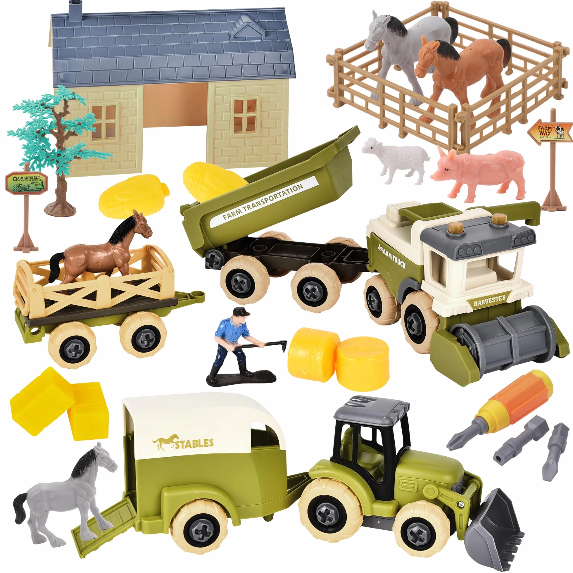 Herefun Jouet de Ferme avec Tracteur, Jouets Éducatifs Agricoles pour Enfant 3+ Ans