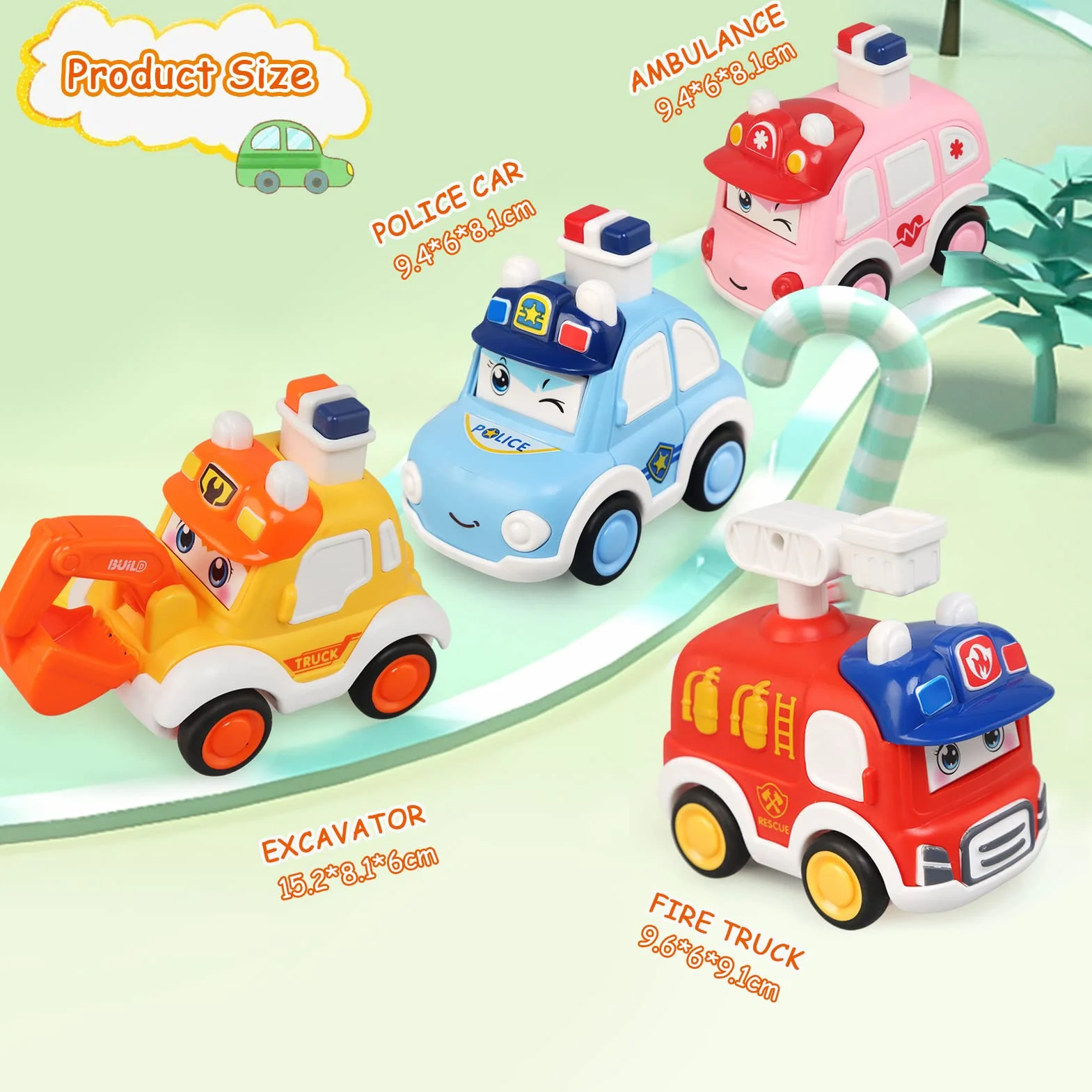 JoyPlus Voiture Bebe 1 An, 4 Pièces Petite Voiture Enfant 2 Ans, Press and Go Véhicules Jouet à Friction pour Enfants