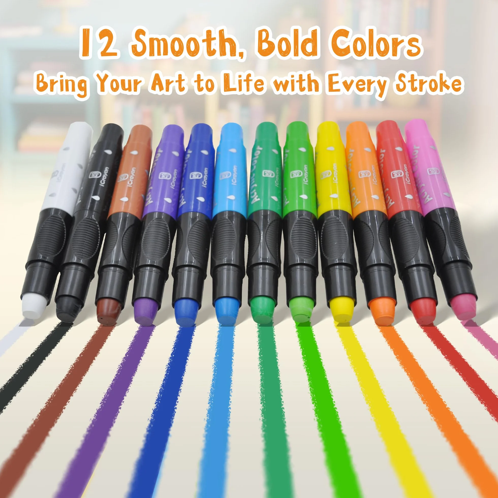 Bâtons de peinture enfant 12 couleurs lavables non toxiques séchage rapide sans taches