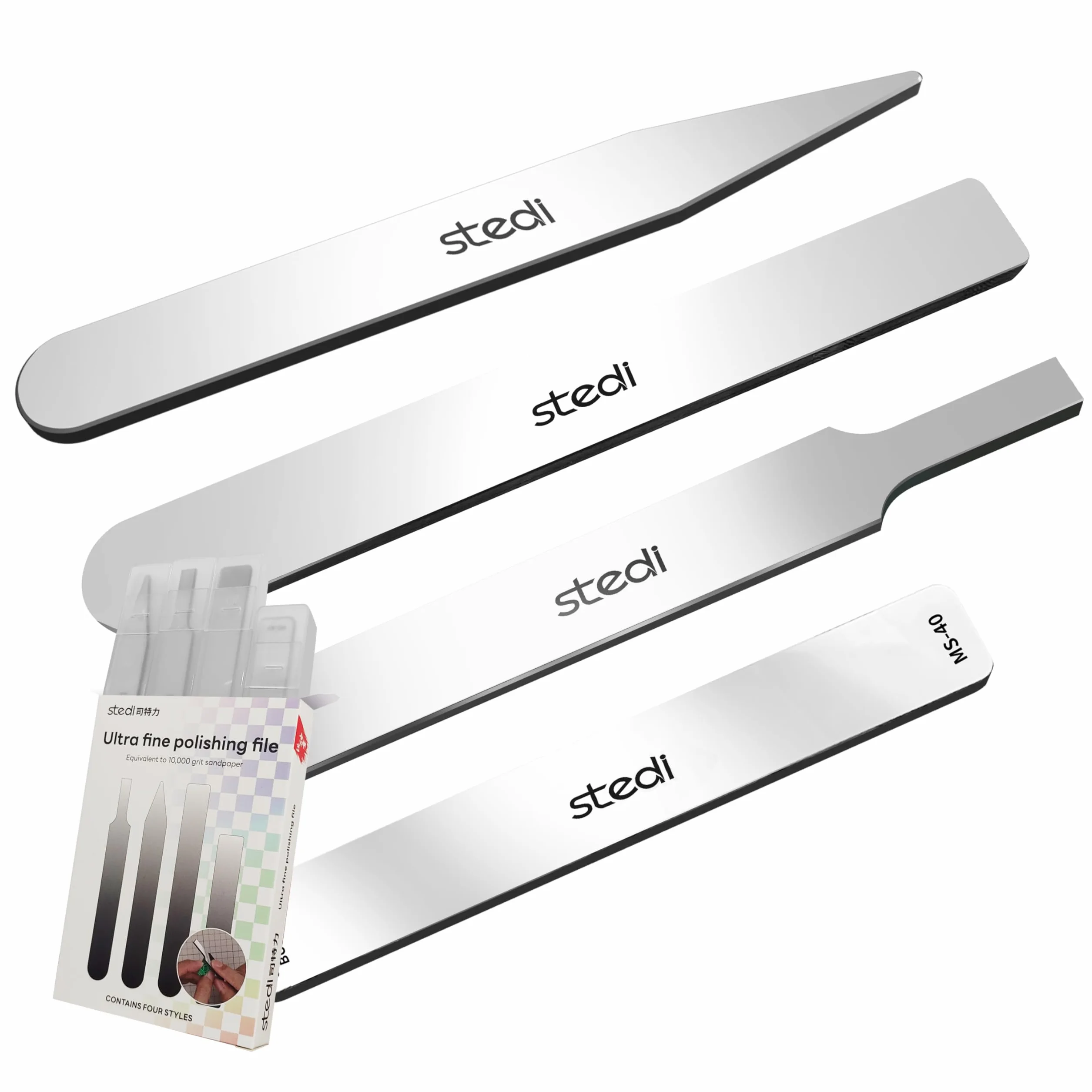 STEDI Lot de 4 outils de polissage pour modélisme - Limes de précision grain 10000 - Outils de meulage miroir pour modèles Gundam en plastique, bois, résine