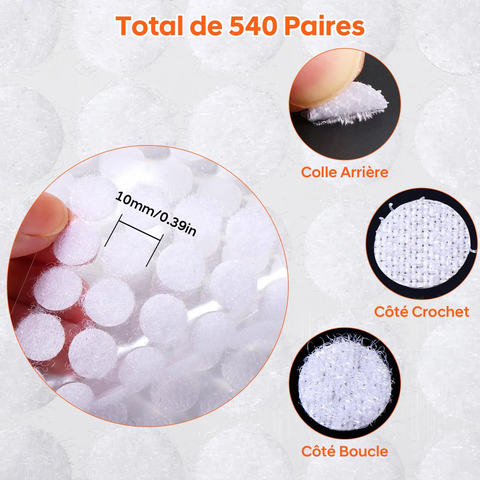Vinabo 1080 Pcs Scratch Autocollant Double Face Rond 10 mm pour DIY Photos Travaux Manuels