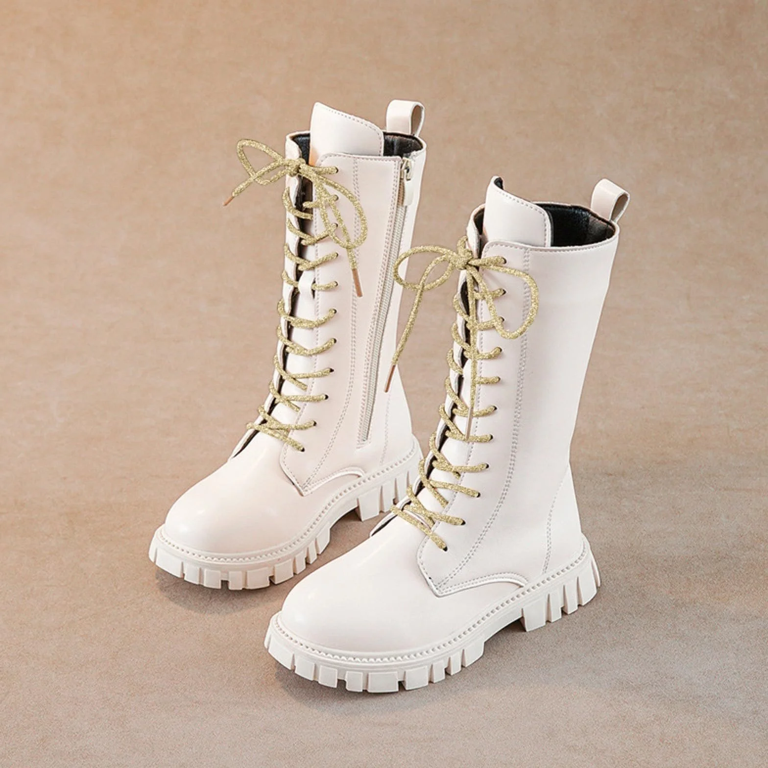 Bottines Fille Enfant Style Gothique Déguisement Costume Bottes Hiver Neige Chaussures Lacets Fermeture Éclair Punk