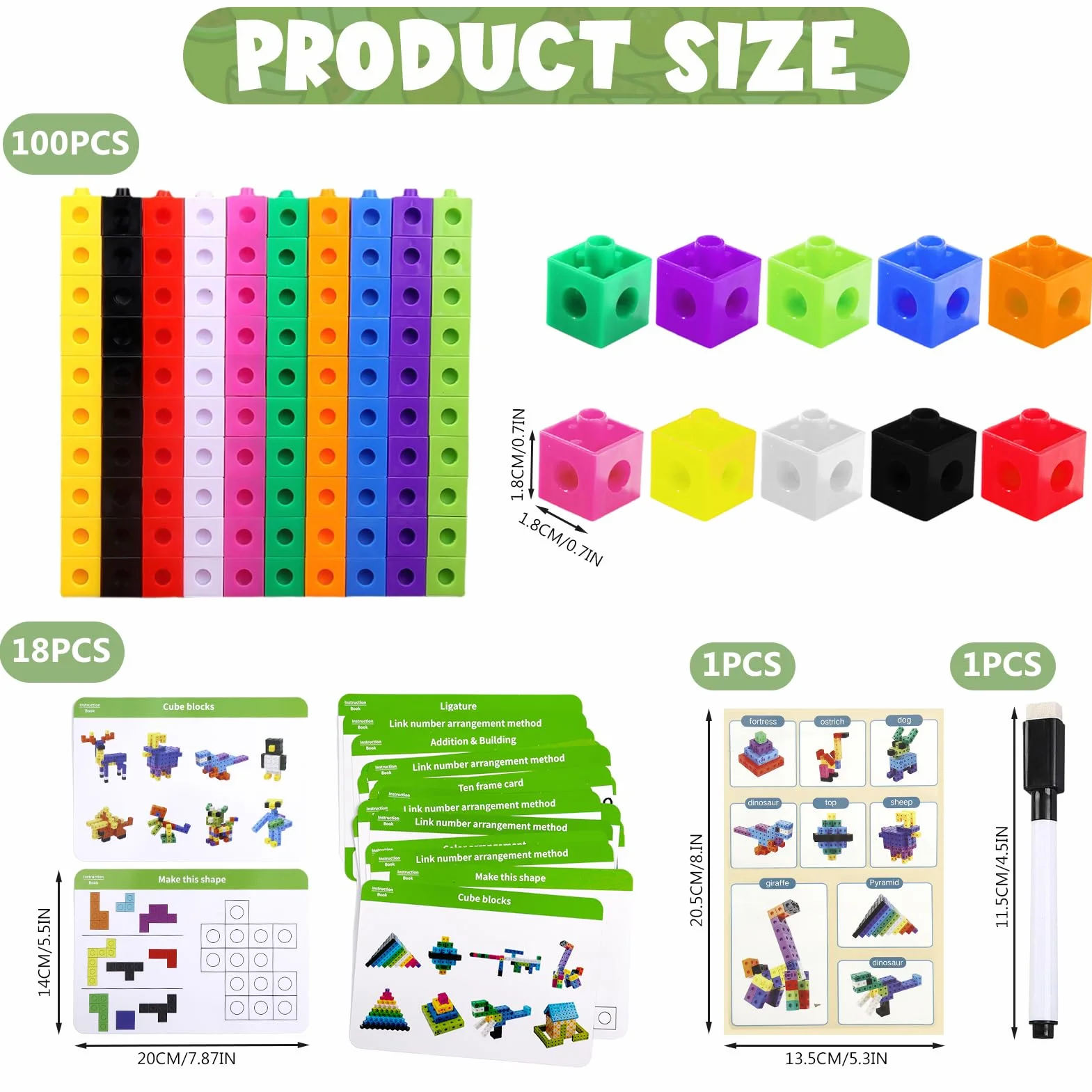 Jeu de 100 Cube Activity Kit, Math Cubes, Cubes pour Compter, Mathematics Enlightenment Toy Blocks, avec 18 Cartes de Questions, Partir de 3 Ans