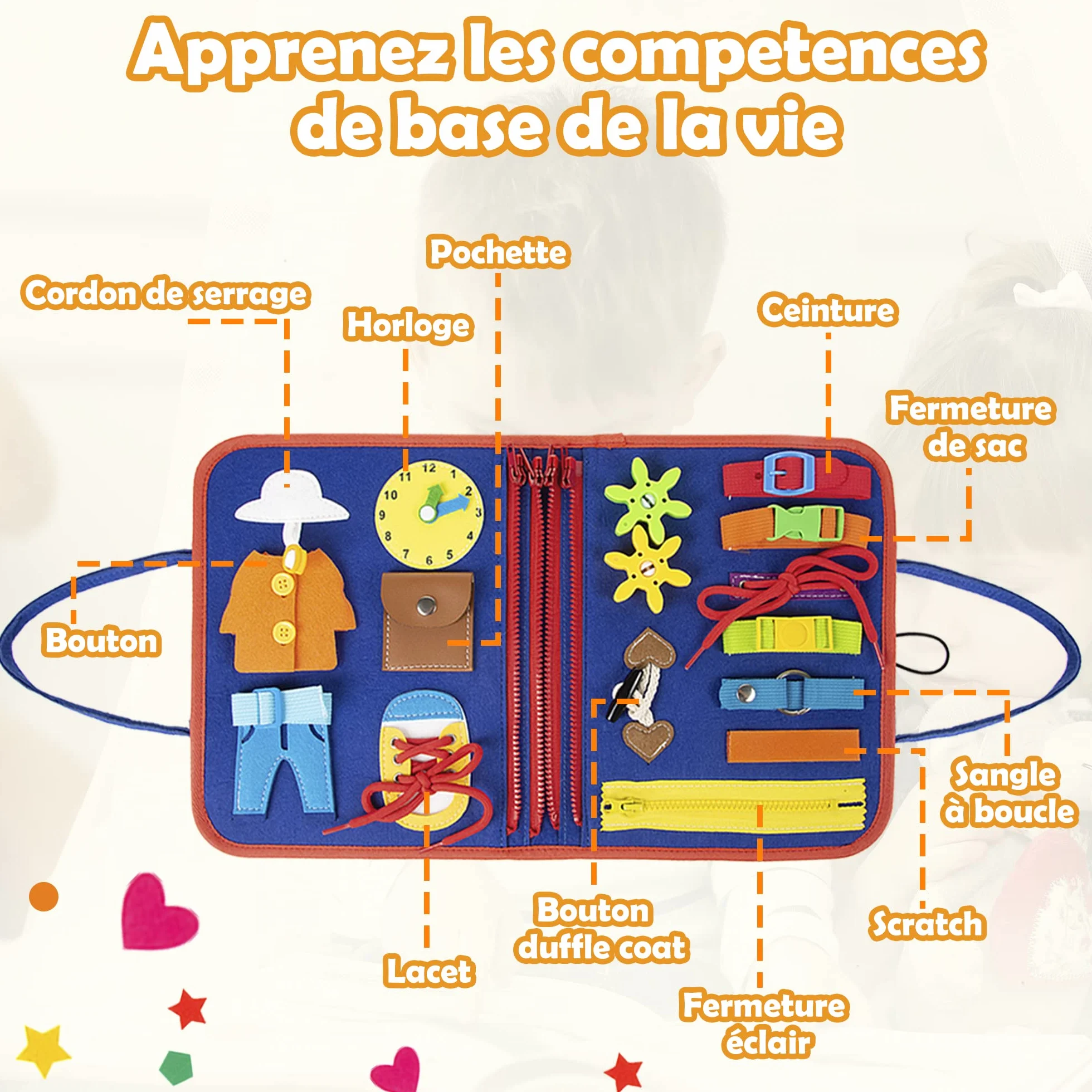 Busy Board en Francais Jeu educatif Montessori transportable Voyage - Jeu Enfant 1-5 Ans - Planche sensoriel motricite Bebe