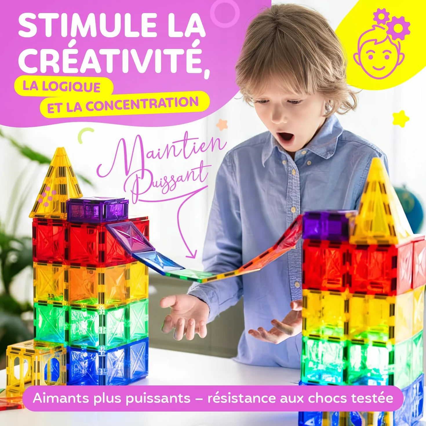 Blocs Magnétiques 120 Pièces avec 2 Voitures Jeu de Construction Enfant 3 Ans