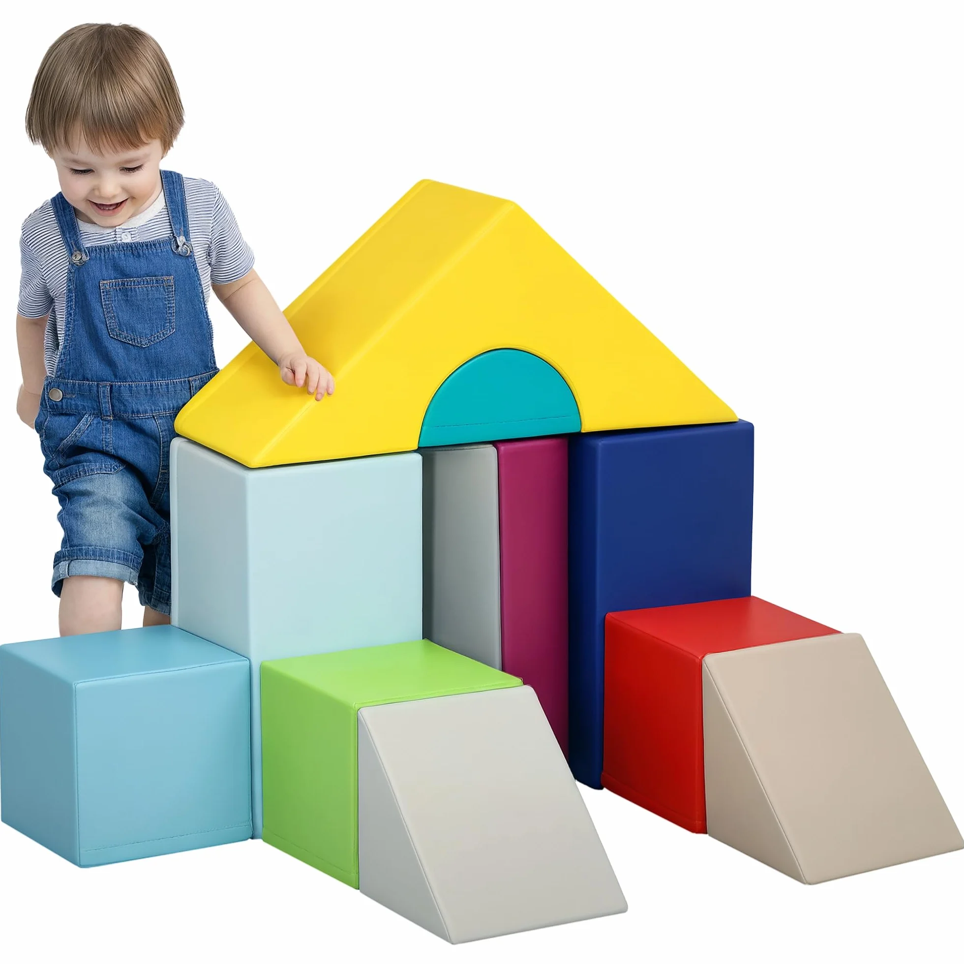 HOMCOM Parcours motricité bébé 11PCS, Module motricité bébé en Mousse EPE, Blocs de Construction, Jouets éducatifs 1-3 Ans Multicolore