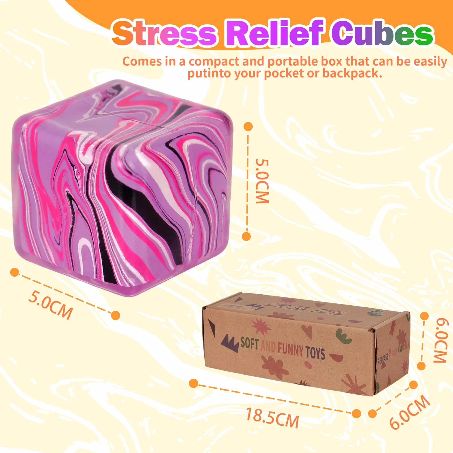 Graphinza Squeeze Toys Medium 1.97in Soft Relief Cube for Autism Stress Relief, Balls for Adults Children Classroom Prizes (4 PCS)