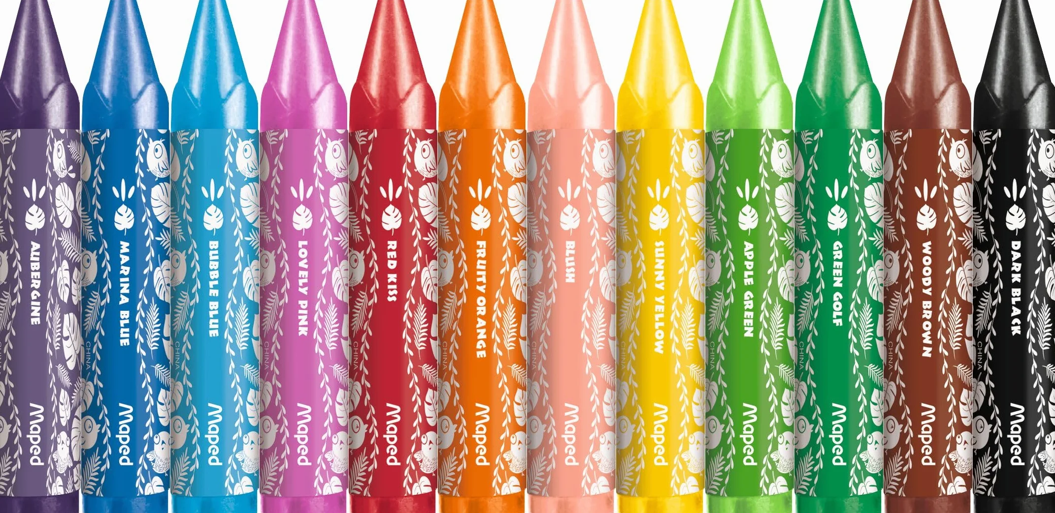 Maped 12 Craies de coloriage Maxi Jungle Fever Crayons de cire enfant triangulaire premier crayon Jumbo