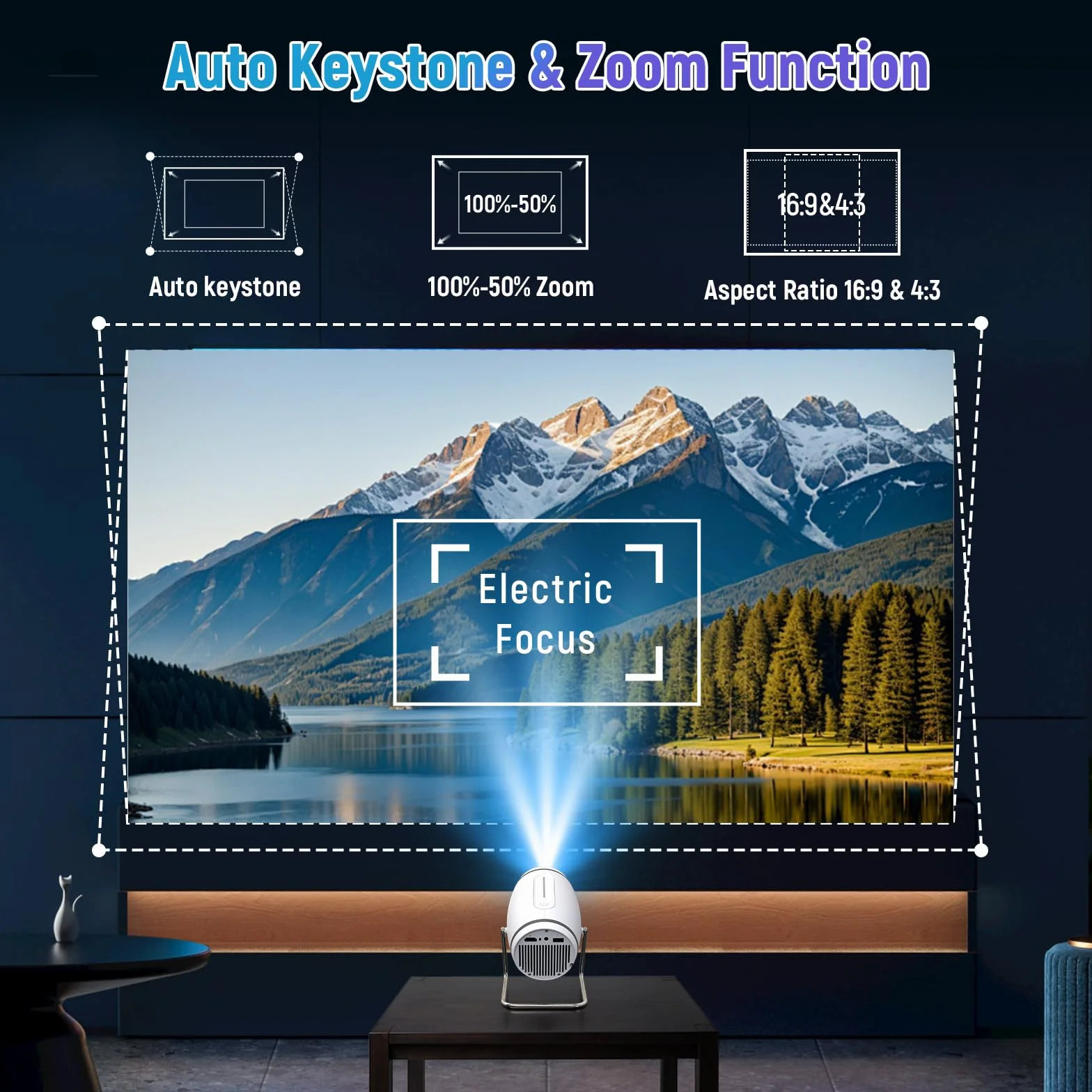 Vidéoprojecteur 4K Mini Projecteur Portable WiFi 6 BT 5.4, Auto Keystone, 130 Pouces, 180° Rotation HDMI/USB/PS5