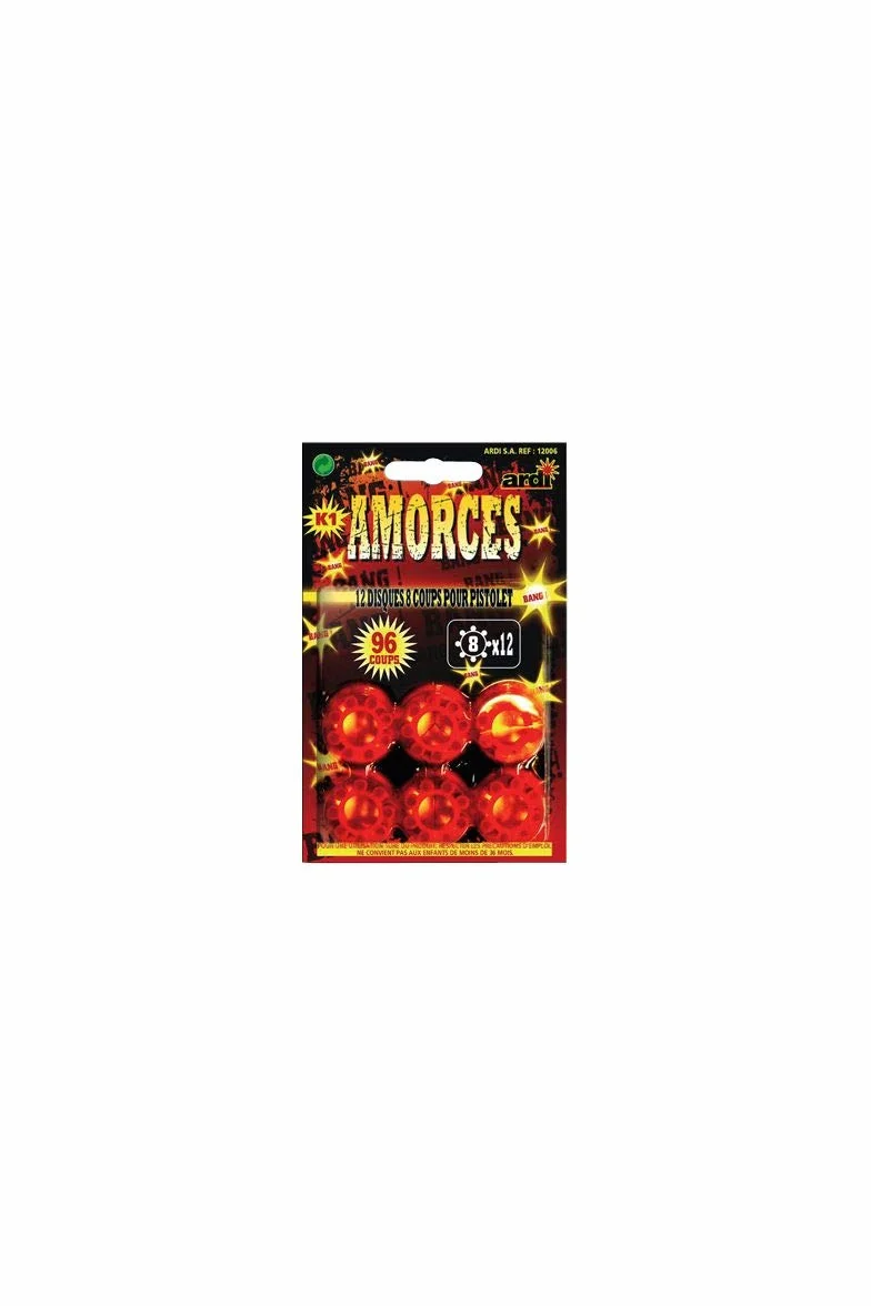 Plaque de 12 amorces 8 coups pour pistolet