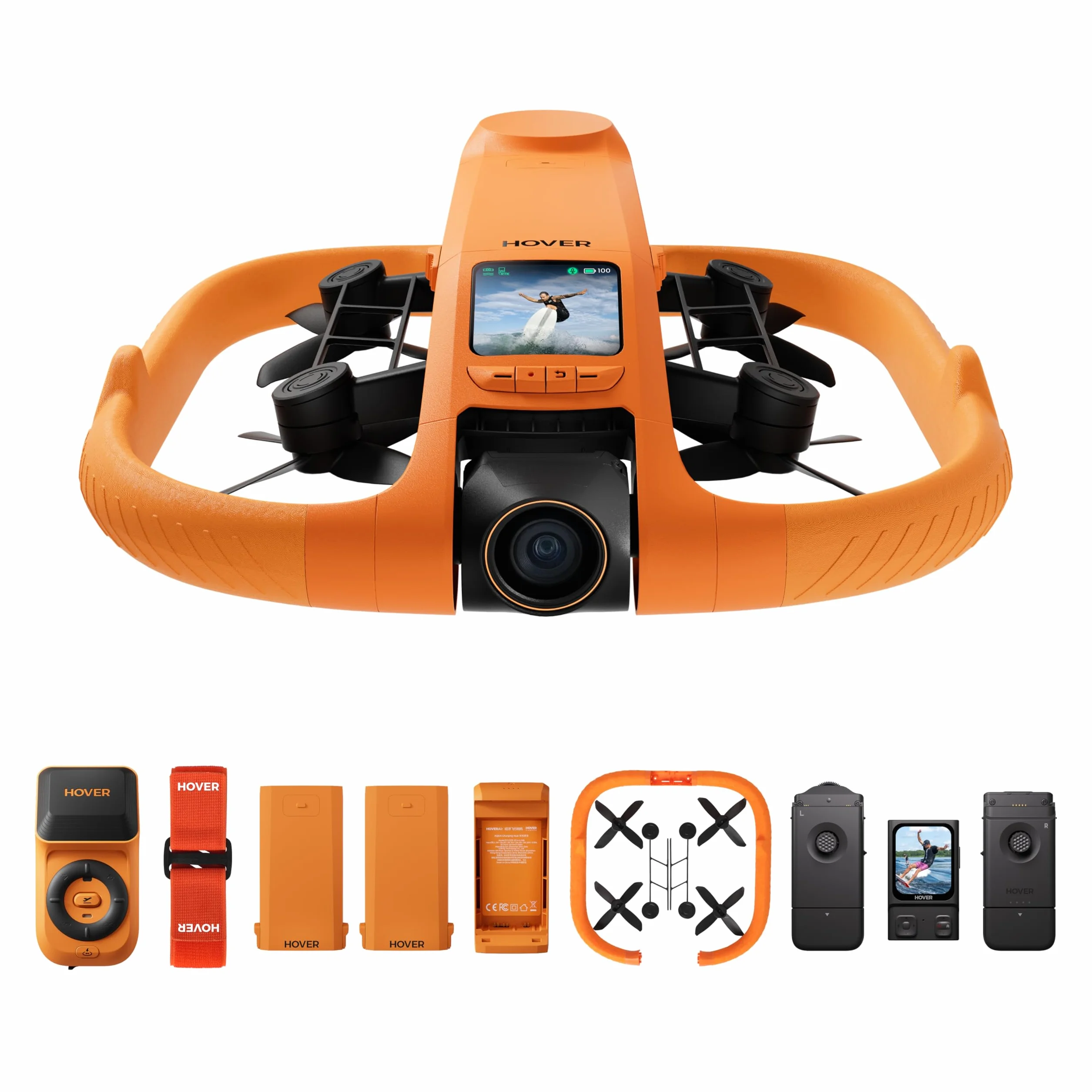 HOVERAir AQUA Caméra volante, drone suivi étanche IP67 avec caméra pour sports nautiques, 34mph, 10+ modes de vol, ralenti 4K 100ips, vidéo HDR, SmoothCapture 3.0 (Land & Sea Combo)
